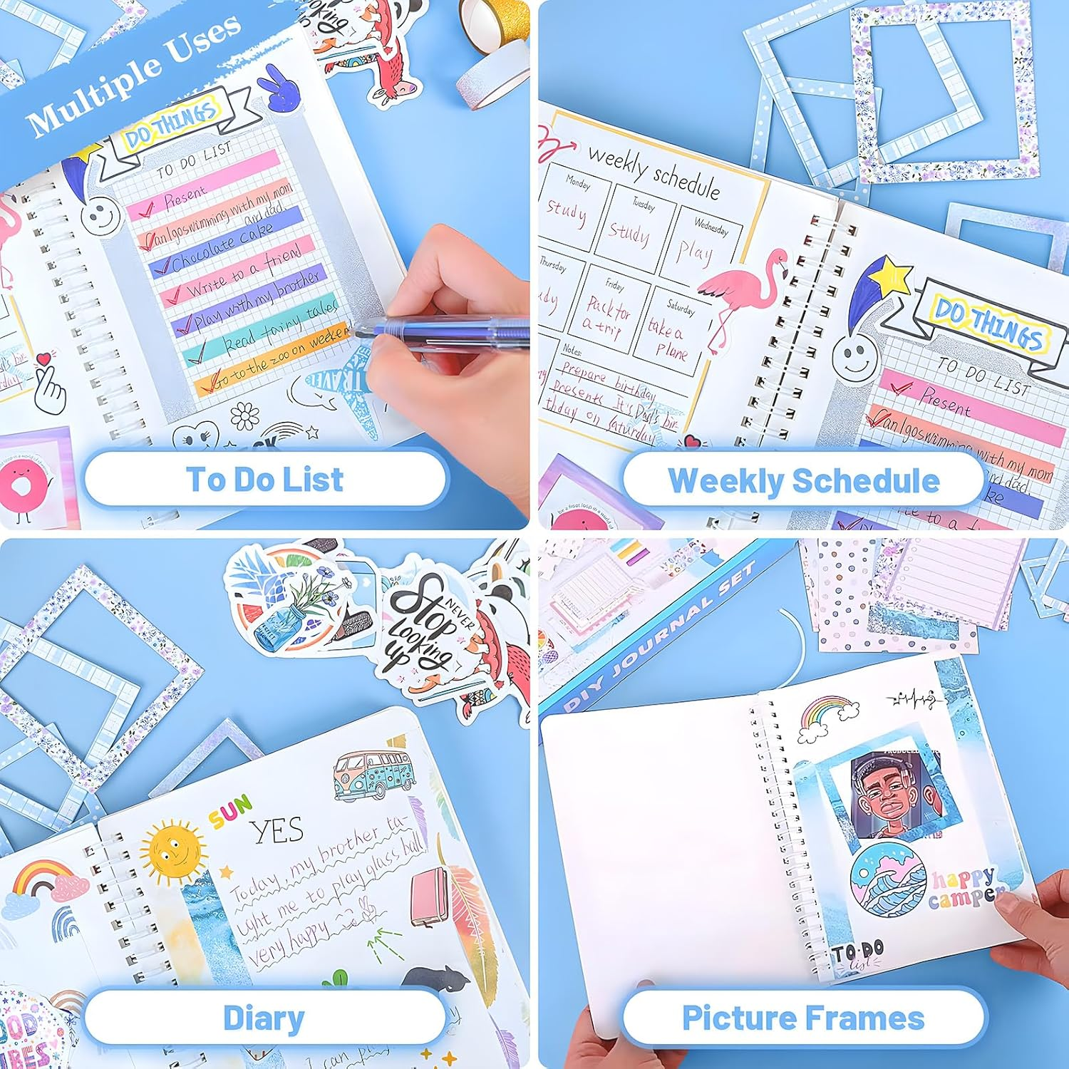 MOTYYA DIY Journal Set for Girls Ages 8-12 - Kids Diary Journaling Kit for Writing, Ideas Birthday Gifts and Toys for 8 9 10 11 12 13+ Years Old Teenage Girls Kids image number 5