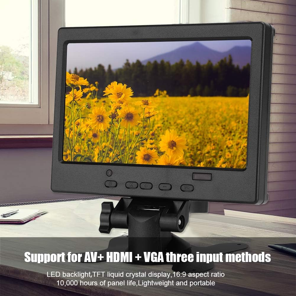 7 Inch Computer Monitor with 1024X600 Display, Mini HD MI Monitor Support HD MI VGA AV Inputs, Portable Car Display CCTV Monitor Screen with Speaker for Gaming Office (AU Plug) image number 2