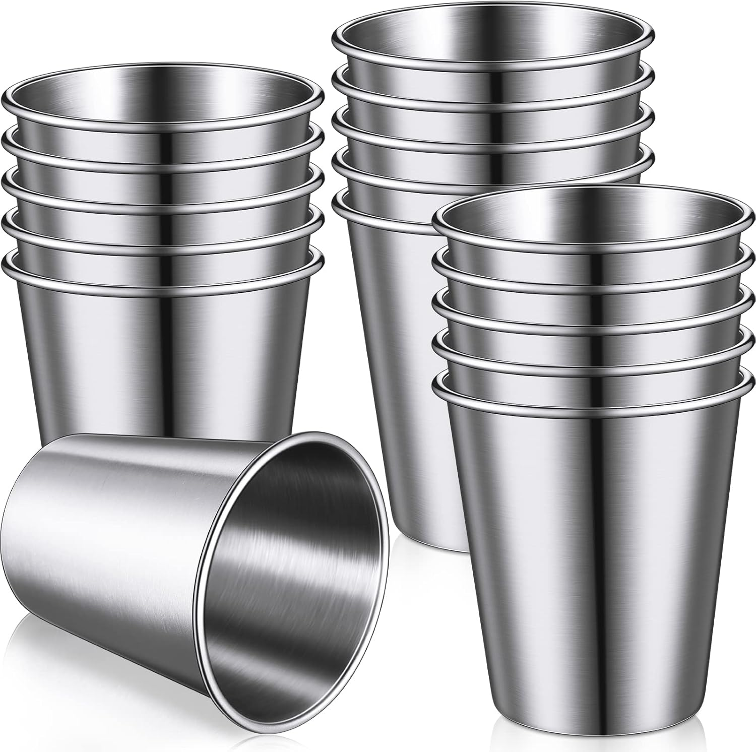 Baderke 16 Pack Stainless Steel Cups for Kids and Adult Pint Tumbler Metal Cups Stackable Tumbler Shatterproof Metal Drinking Glasses for Travel Outdoor Camping(10 Oz/ 300 Ml) image number 2