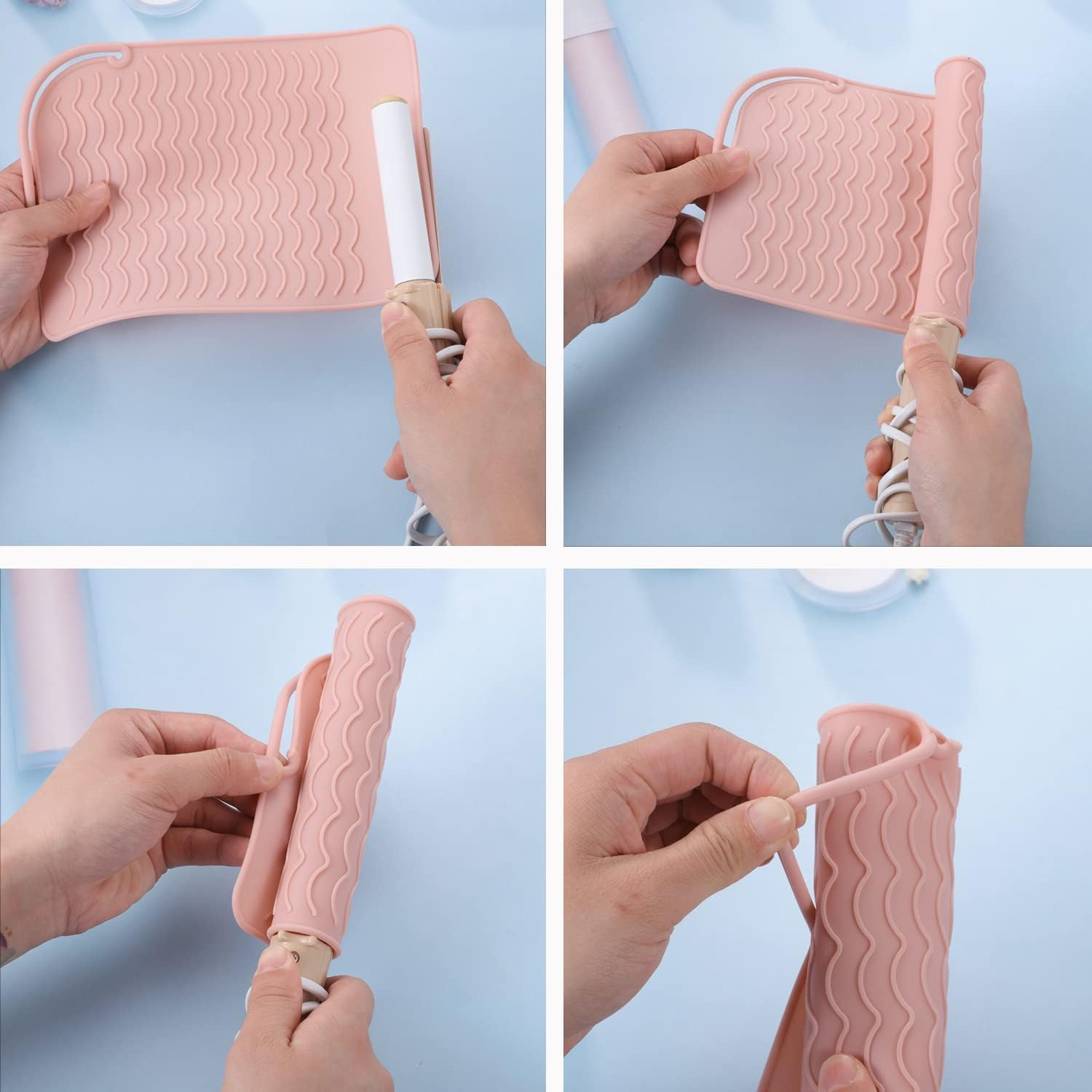 Heat Resistant Silicone Mat for Hair Tools - Pink Flat Iron Pad, Black Curling Iron Pad, Travel Portable Hot Tools Mat (1+1 Pack) image number 4
