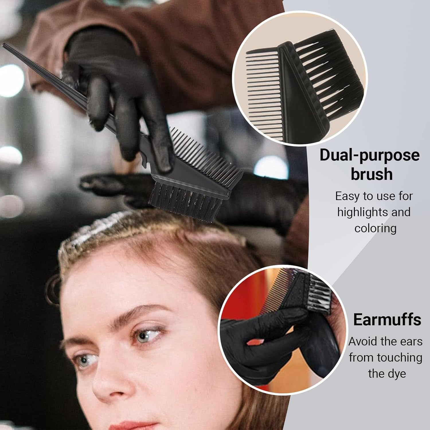 JOWILIN Hair Dye Coloring Kit 5 Pcs - Hair Dye Bowl, Hair Dying Brush, Comb, Ear Cover, Mixer, with Hook, Hair Dying Accessory Kit for Salon Home Hair Coloring (Black) image number 2