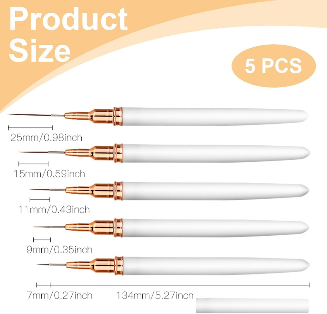 Weddhuis Pack of 5 Thin Nail Art Liner Brushes, Professional Nail Art Fineliner, Nail Design Brushes with Extremely Fine Bristles for DIY Nail Art, Salon, and Home Use image number 3