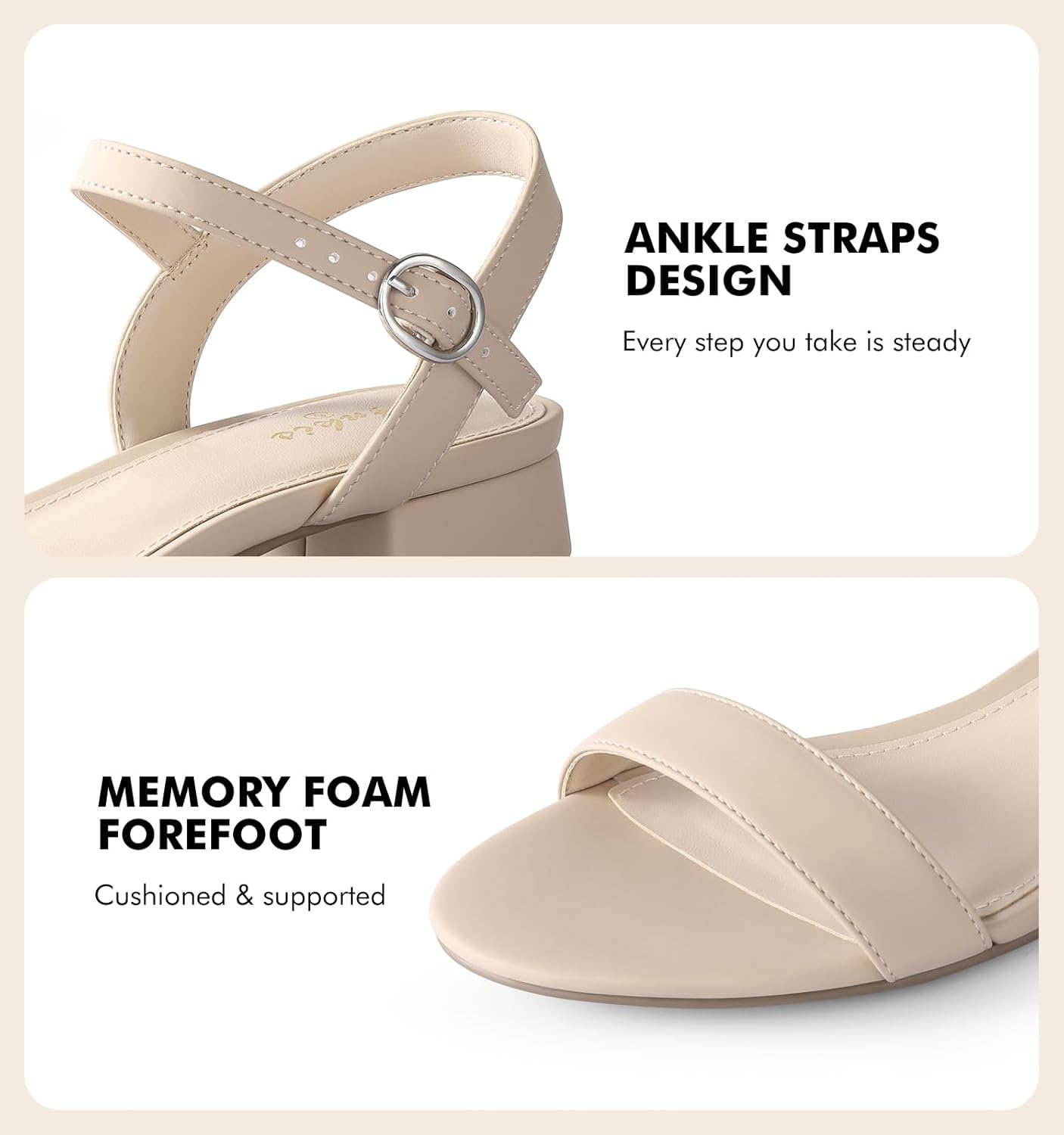 Ankis Women Nude Black White Sandals for Women Low Heel 1 Inch Dressy Sandal Ankle Strap Open Toe Block Short Heeled Summer Classic Comfortable Graduation Holiday Party Casual Flat Shoes 2025 image number 7