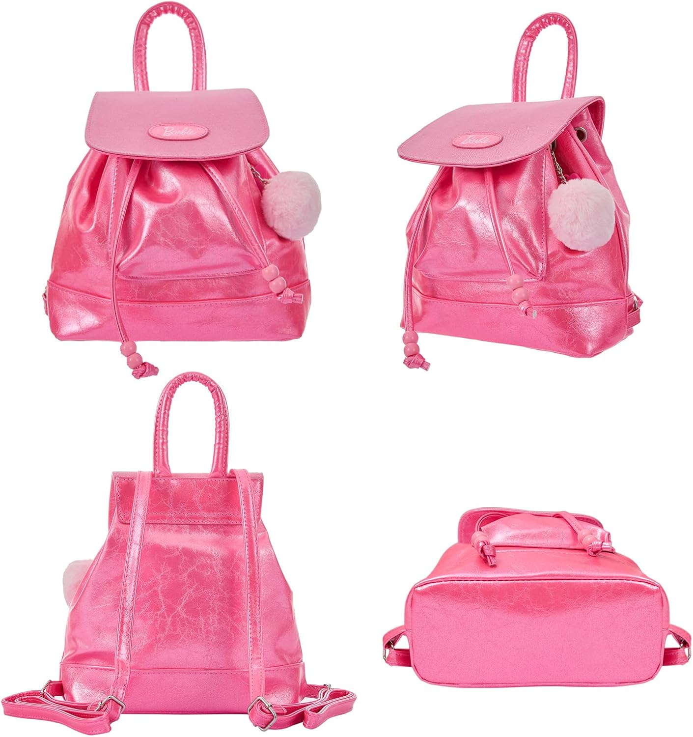 MINISO Barbie Mini Backpack for Women & Girls, Leather Pink Purse with Adjustable Straps, Cute Doll-Themed Bookbag Daypacks for School, Travel, Cosplay, Giftable Fashion Accessory