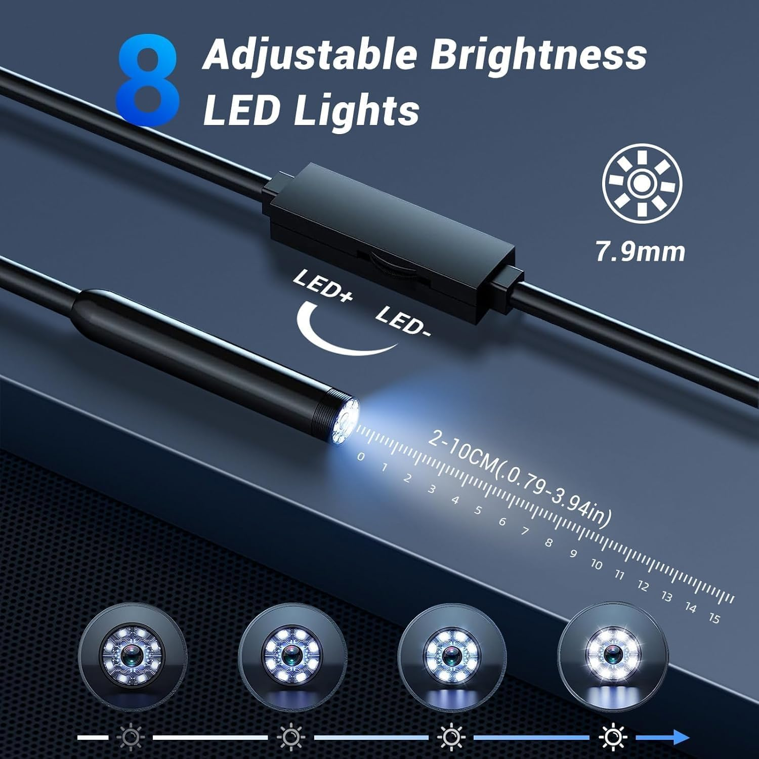 Deraweey Endoscope Camera with Light, Industrial Endoscope, 8Mm 1920P HD IP67 Waterproof Borescope with 8 Adjustable LED Lights, Inspection Camera for Iphone, Ipad and Android Devices（16.5Ft） image number 5