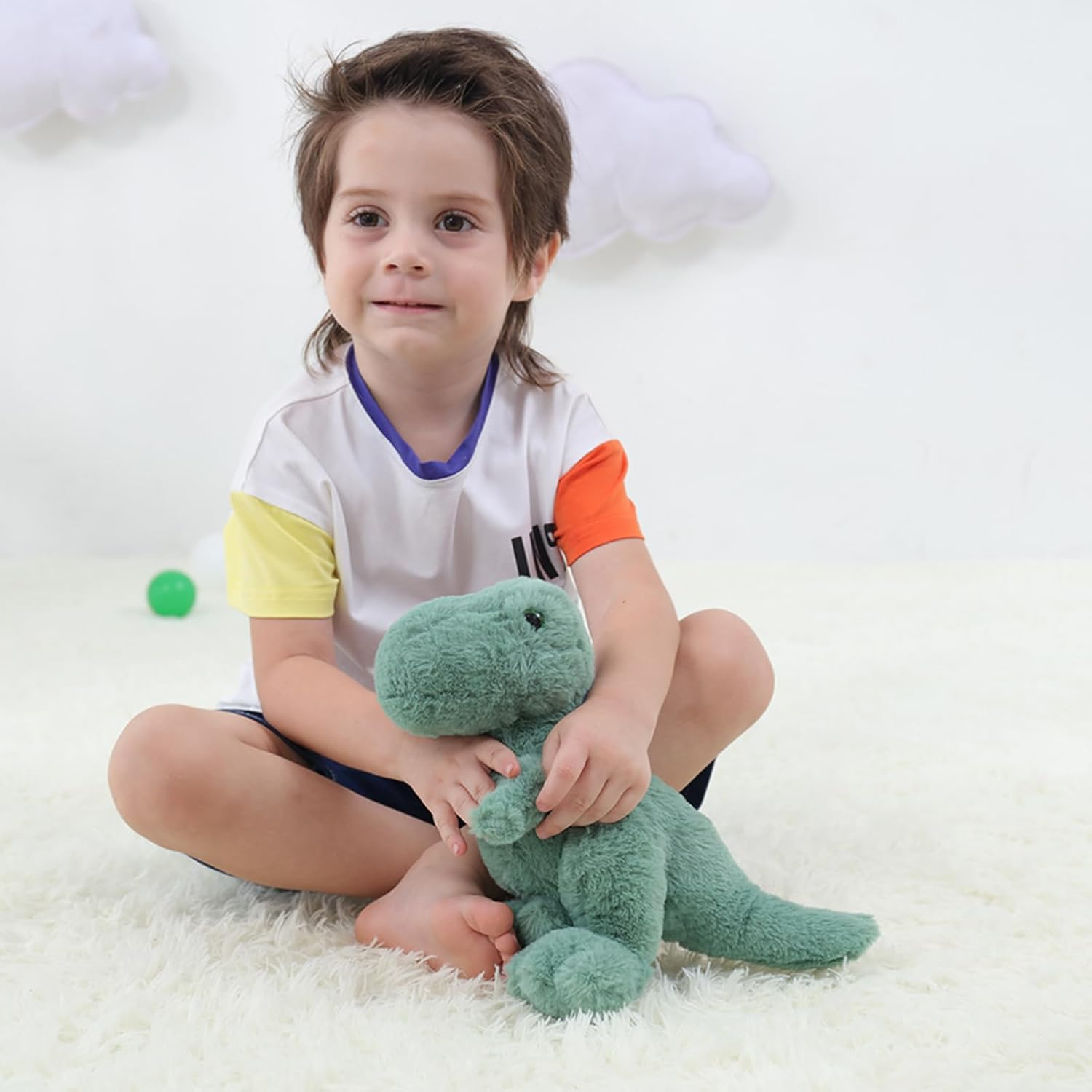 Apricot Lamb Toys Plush Dinosaur Stuffed Animal Soft Cuddly Perfect for Girls Boys (Green Dinosaur, 10 Inches) image number 5