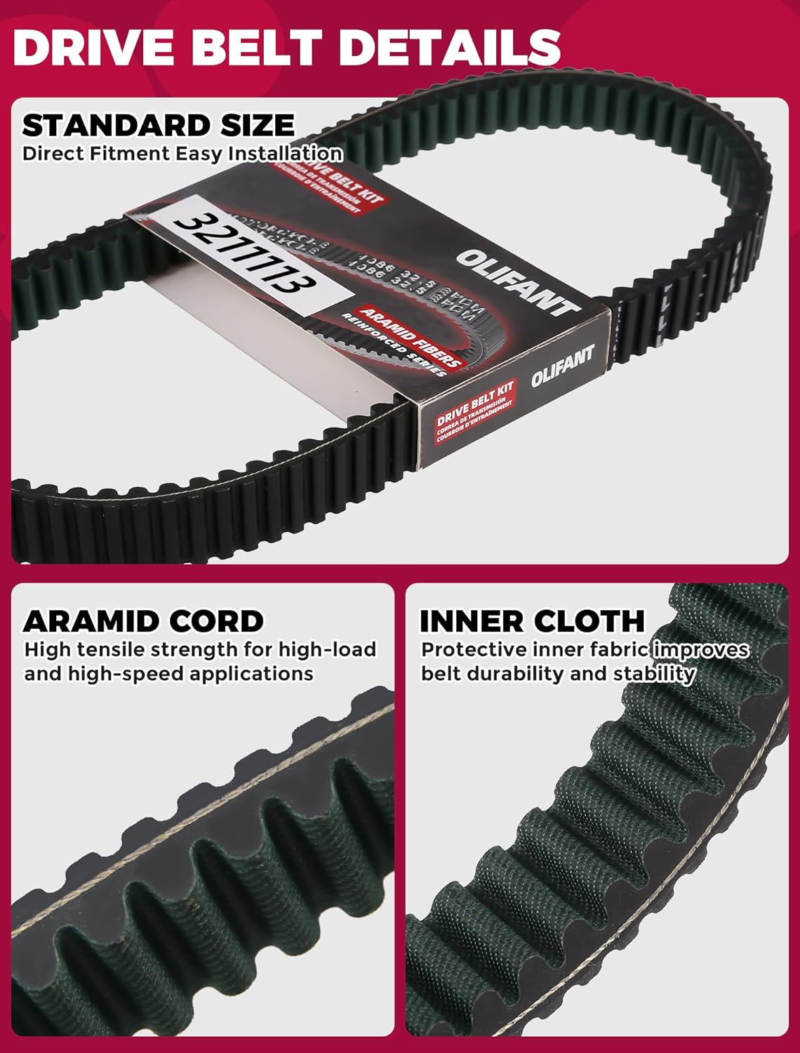 Drive Belt for Polaris Ranger Crew 500 2011-13/Ranger Crew 800 2014/RZR 800 2008-14/Sportsman 450 500 570 800/Sportsman SP 570 2015-19/Sportsman Touring 570 2014-23/3211113 19C3982 image number 3