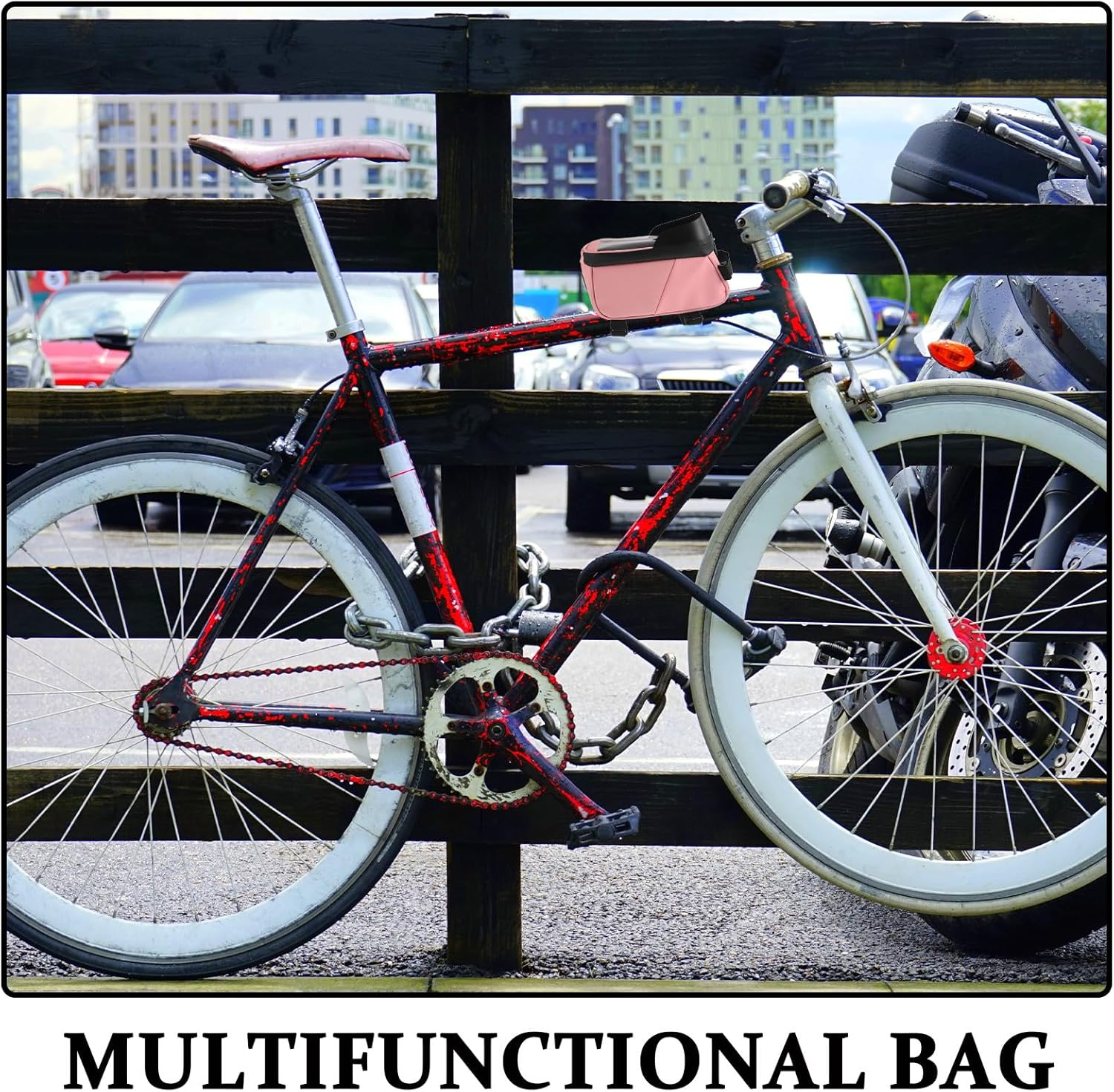 BATHVEVE Bike Frame Bag with Phone Holder Spacious Cycling Pouch for Phones under Water Resistant Storage for Wallet and Tools Outdoor Bicycle Organizer image number 1