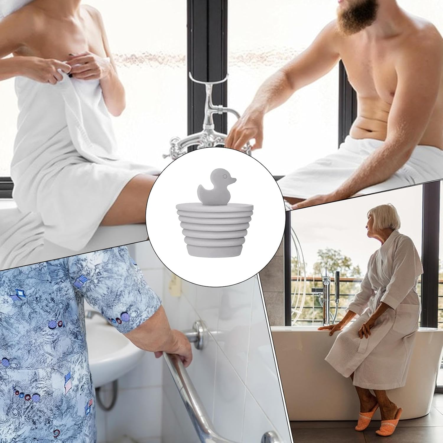 Kitchen Drain Stopper | 2X Bathtub Silicone Drain Plug Duck-Shaped | Shower Drain Plug Bath Draining Stopper for Bathtubs, Bathrooms, Kitchens, Sinks - Grey image number 6