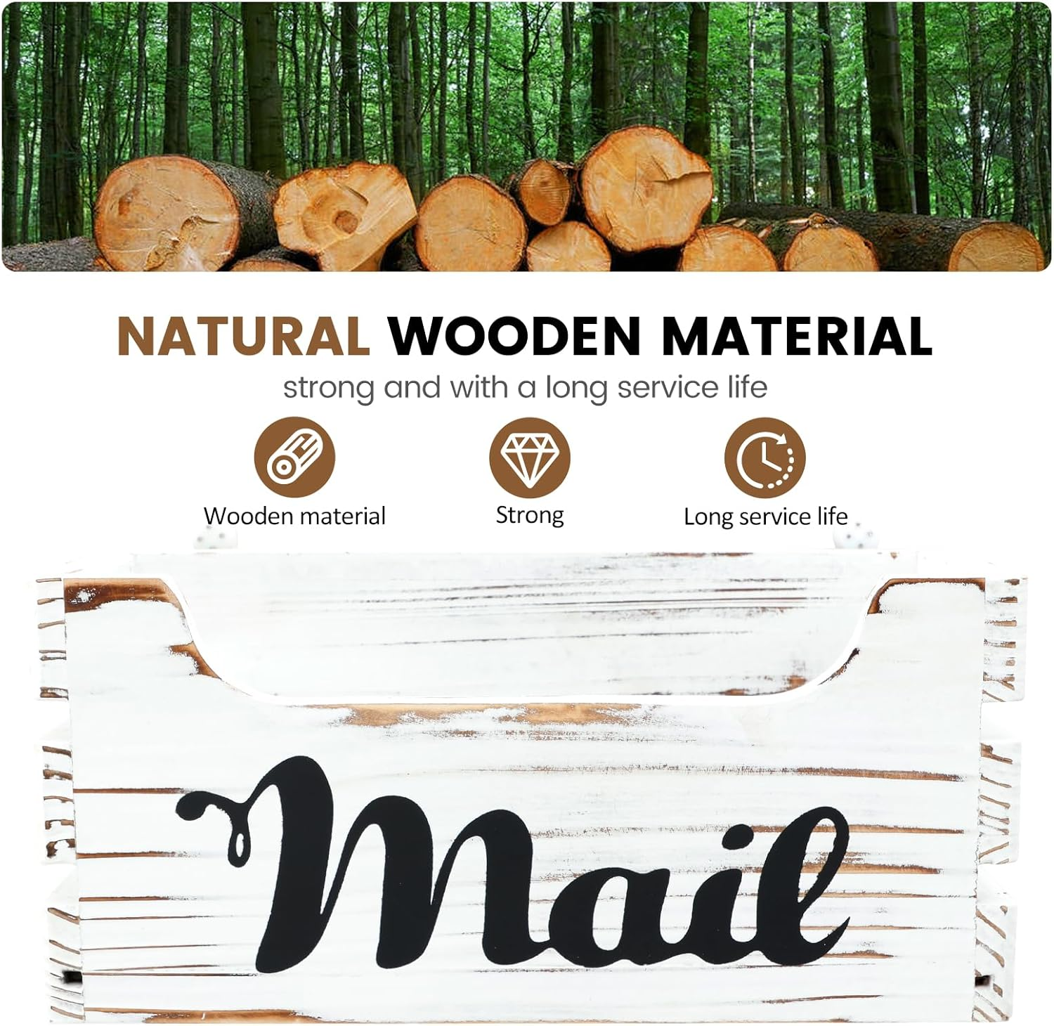 UKQRRTC Wood Mail Organizer, Vintage Mail Holder, Countertop Mail Basket, Wall Mount Mail Organizer Box for Office Home (White) image number 1