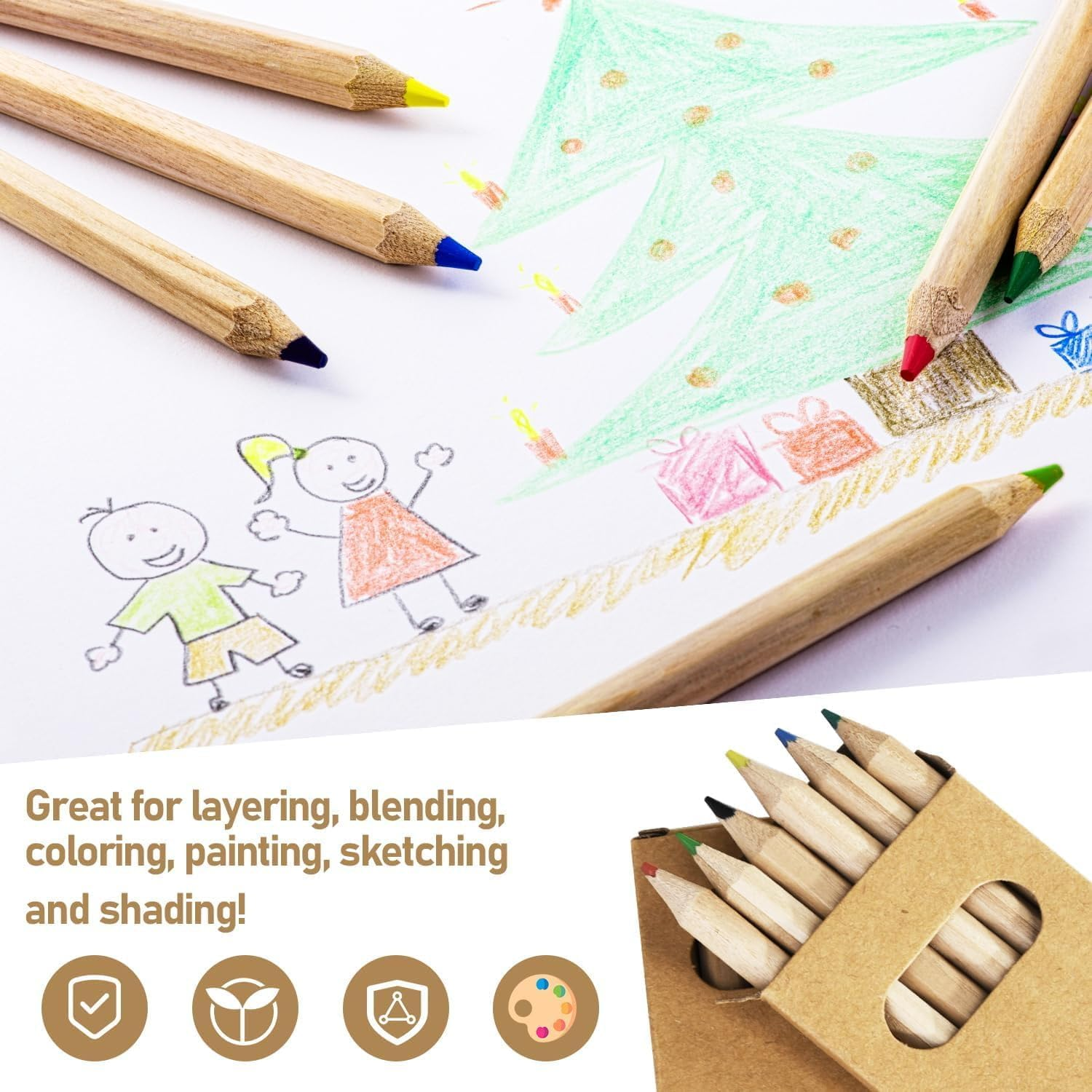 36 Box /216Pc Mini Thick Colored Crayon Pencils and Sharpener Scholar Bulk Set Kit Adult Classroom School Office Small Pack Count Funny Fancy Cute Marker Drawing Art Party Favor Supply Book Case Class