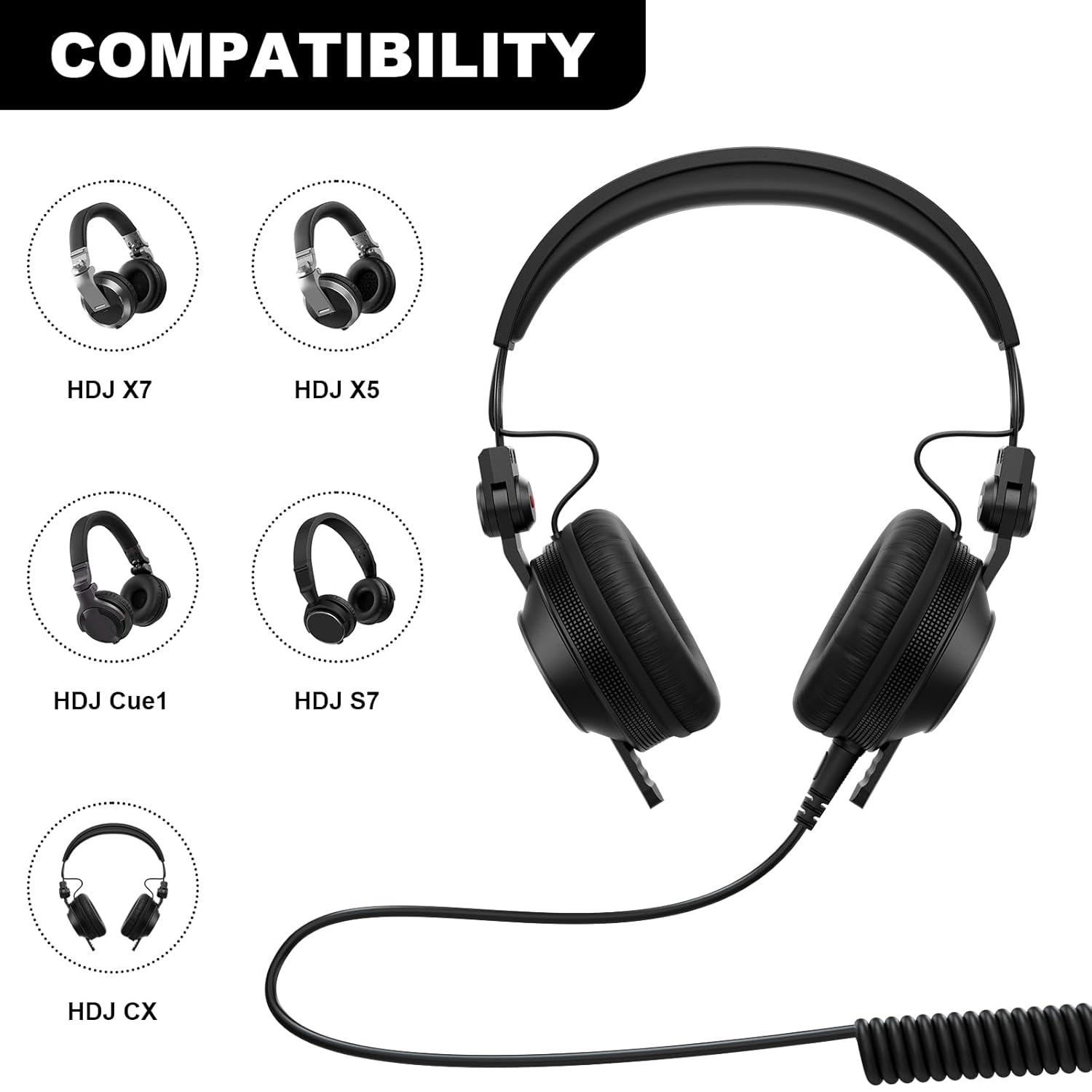 Sqrmekoko Premium 4-Pole DJ Audio Headphone Cable, Compatible with Pioneer HDJ-X5/X7/S7/CUE1, Extended Coiled Spring Wire for Djs and Audio Equipment