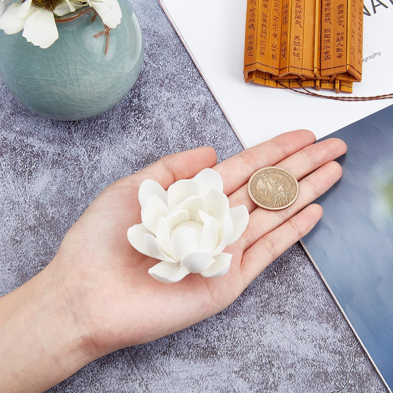 GORGECRAFT White Lotus Incense Holder Ceramic Incense Burner Flower Stick for Yoga Studio Living Room Home Decor(2.1 Inch) image number 3