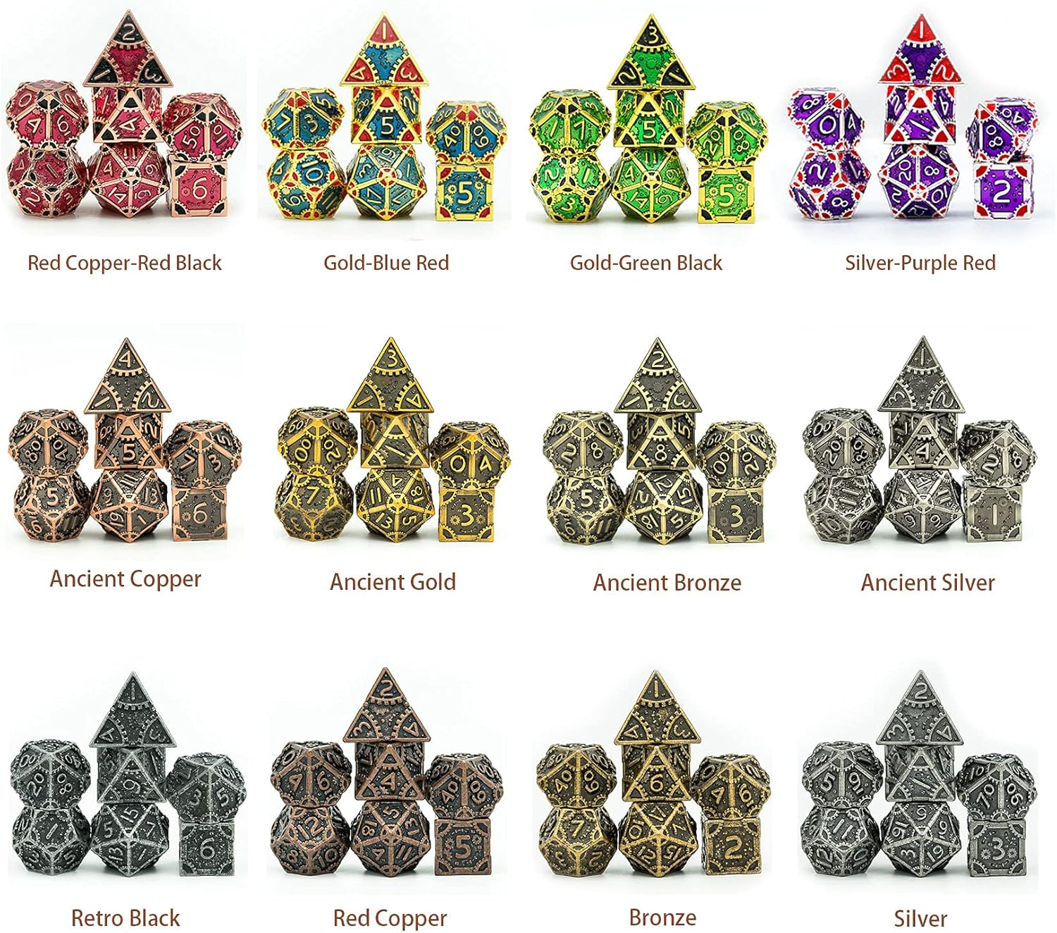 UDIXI Steampunk Style Metal Dice Set 7 Die Polyhedral DND Dice Set D&D Dice for Dungeons and Dragons Role Playing Game and Math Teaching (Ancient Bronze) image number 6