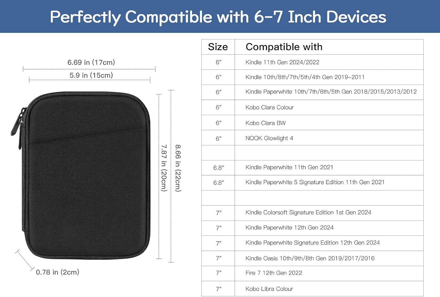 Vinabilia 6-7 Inch Protective Sleeve Carrying Case for All-New 6" Kindle 11Th Gen 2022/10Th Gen 2019/8Th Gen 2016, 6.8" Kindle Paperwhite 11Th/10Th Gen 2021/2018, Kindle Oasis E-Reader, Black - Blooming Bouquet image number 3