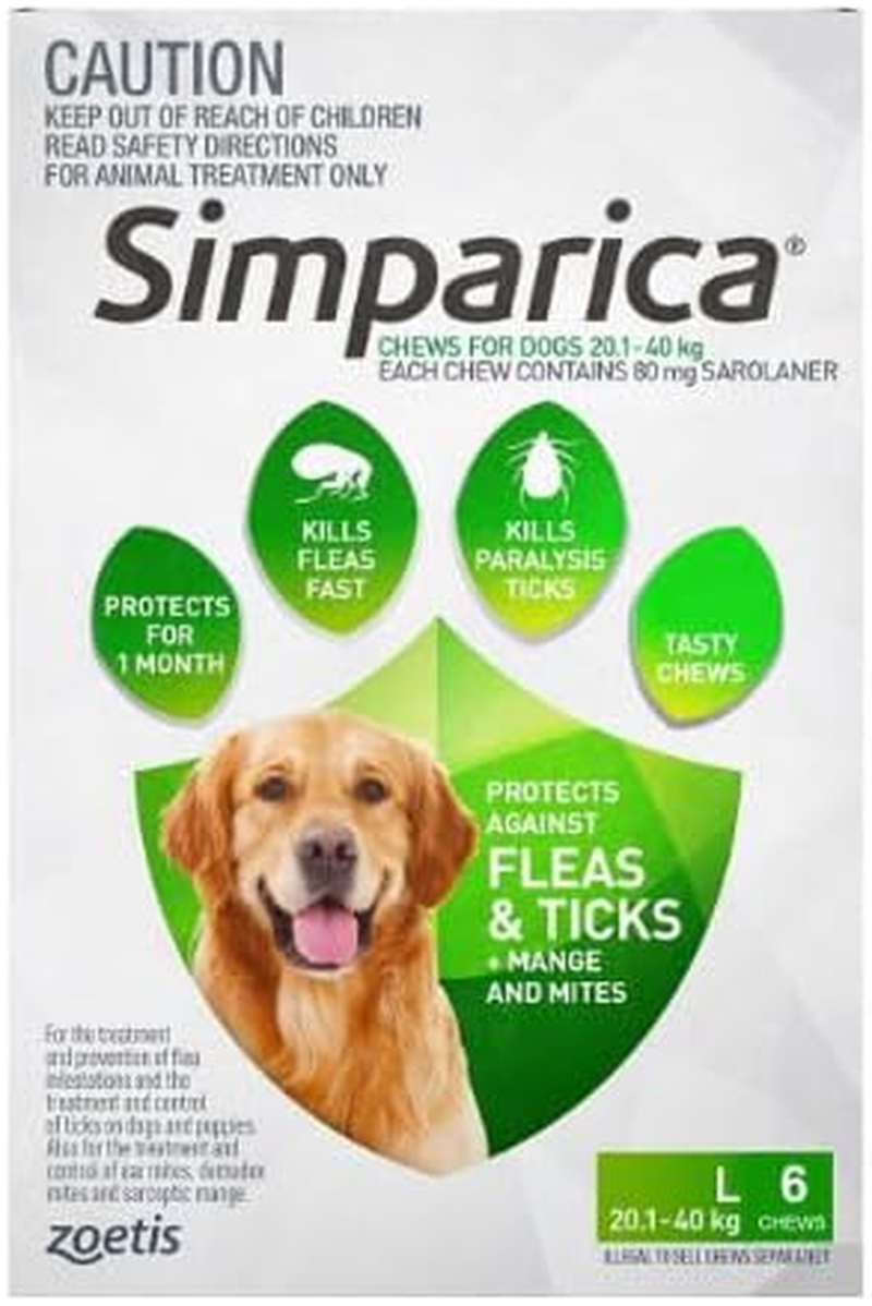 Simparica for Large Dogs 20.1 to 40 Kg Green 6 Chews