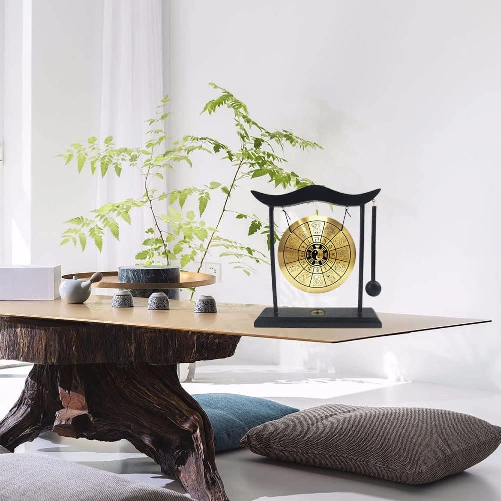 Hooshing Zen Art Brass Feng Shui Desktop Gong with Stand Asian Decor for Home Office Chinese Zodiac Signs - Brass image number 3