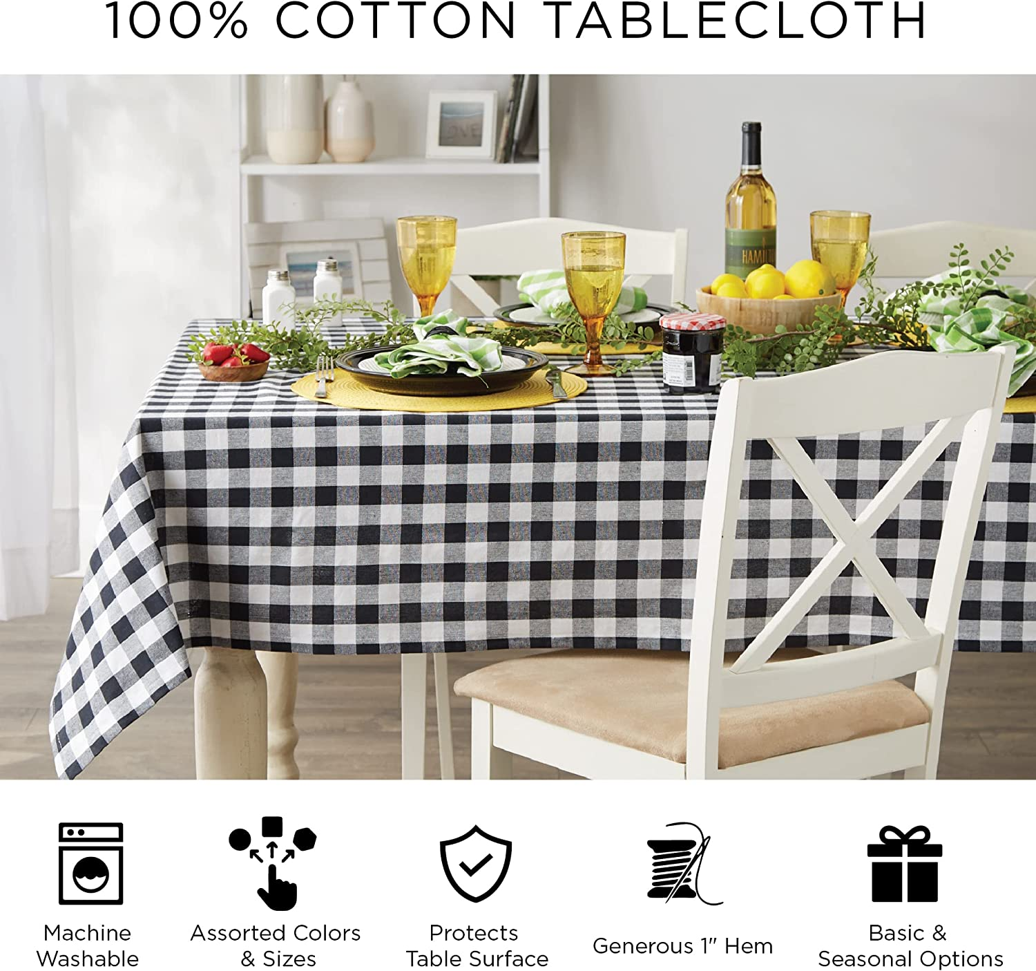 DII 100% Cotton, Machine Washable, Everyday Chambray Kitchen Tablecloth for Dinner Parties, Summer & Outdoor Picnics - 70" round Seats 4 to 6 People, Chambray Natural image number 1