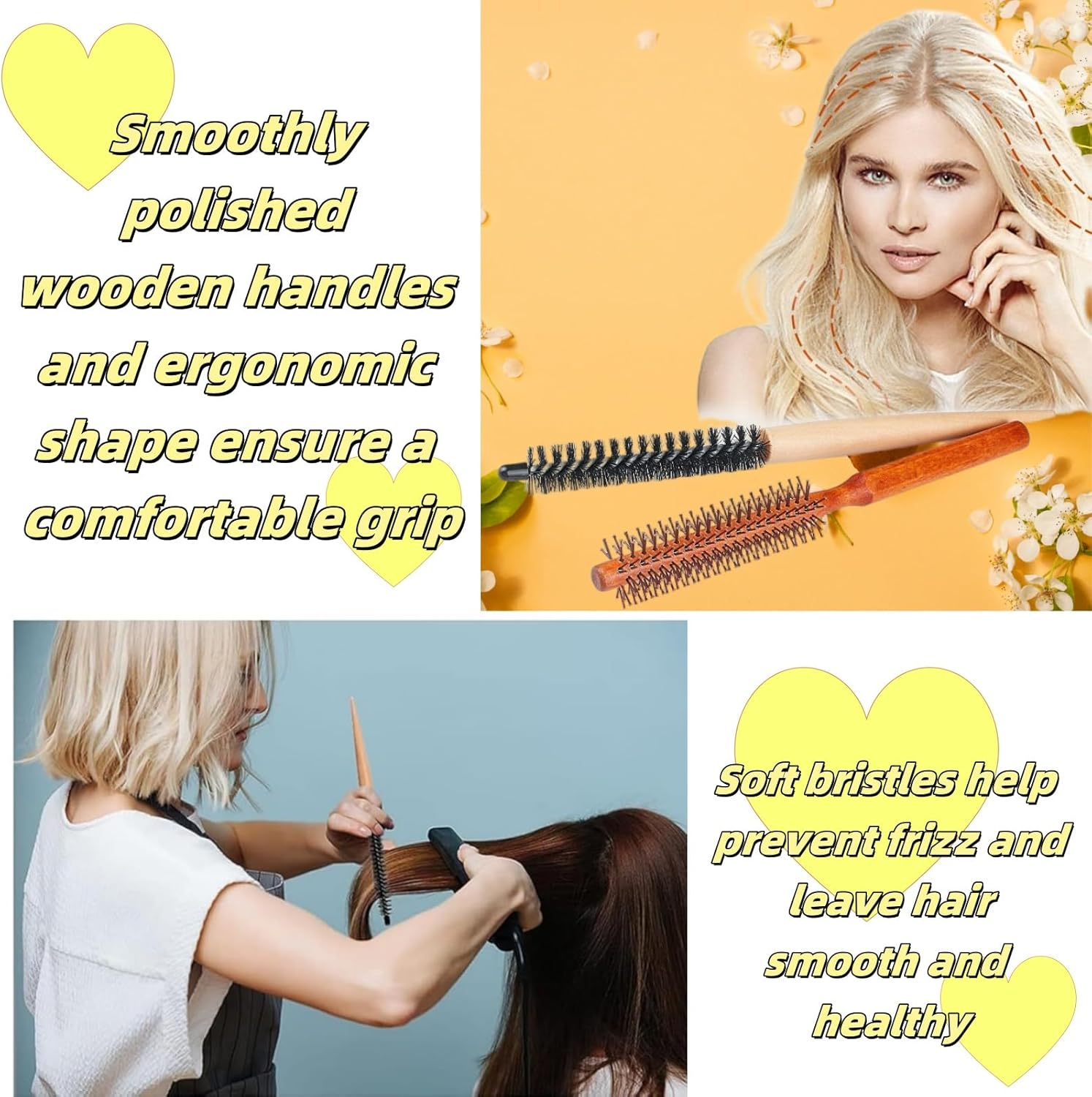 Luojinluoda 2-Pack Small round Hair Brush Set Mini Curl Brushes with Nylon Bristles Curly Hair Brush and Blow Dry Brush 2 in 1 Hair Styling Tools for Thin Hair Short Hair Bangs Blow Drying and Lifting 2 Styles for Women and Men image number 2