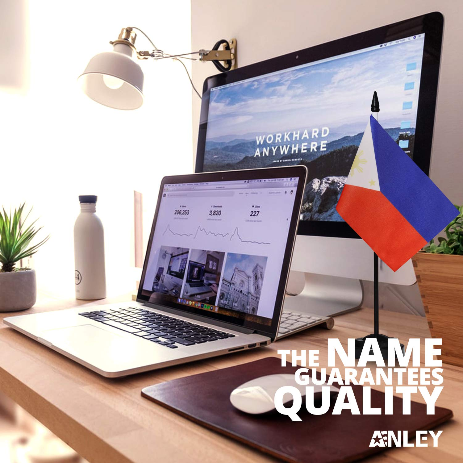 ANLEY Philippines Deluxe Desk Flag Set - 6 X 4 Inch Miniature Philippine Desktop Flag with 12" Solid Pole - Vivid Color and Fade Resistant - Black Base and Spear Top - India image number 6