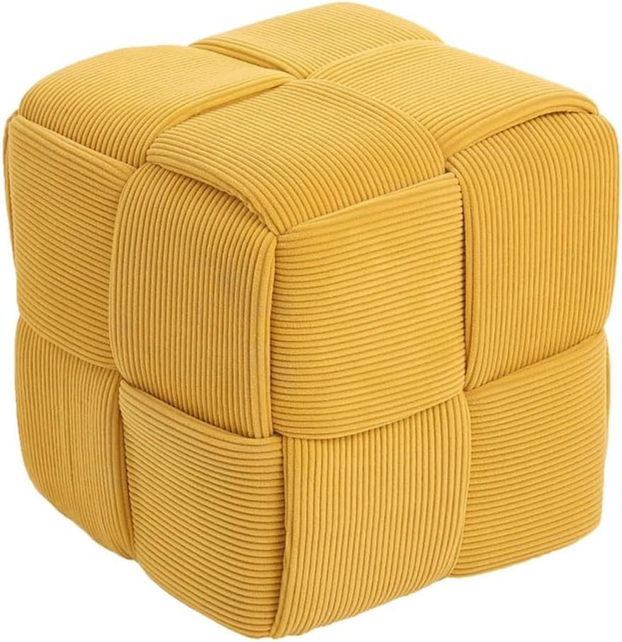 Foot Rest Stool,Cube Sofa Stool,Living Room Ottoman,Square Shoe Changing Chaircube Footstool,For Living Room, Bedroom, Home Shoe Changing,For Entrance,Square (Yellow)