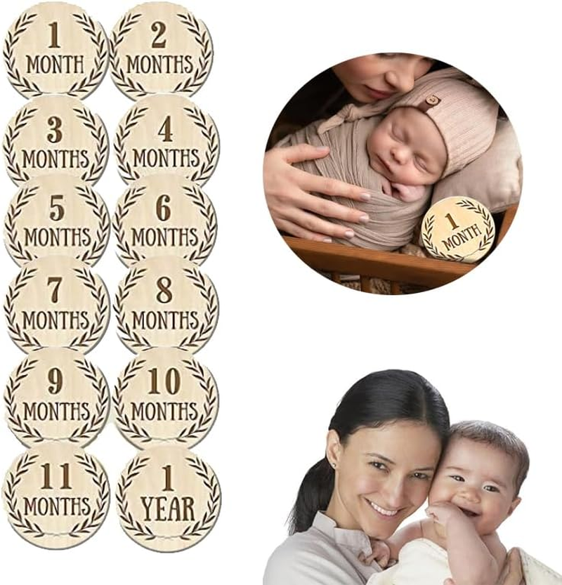 Baby Monthly Milestone Cards Sign, 13Pcs Wooden Monthly Milestone Cards Baby Announcement Cards Baby Monthly Milestone Discs, Baby Growth and Pregnancy Growth Cards,Wooden Baby Milestone Cards Discs image number 6
