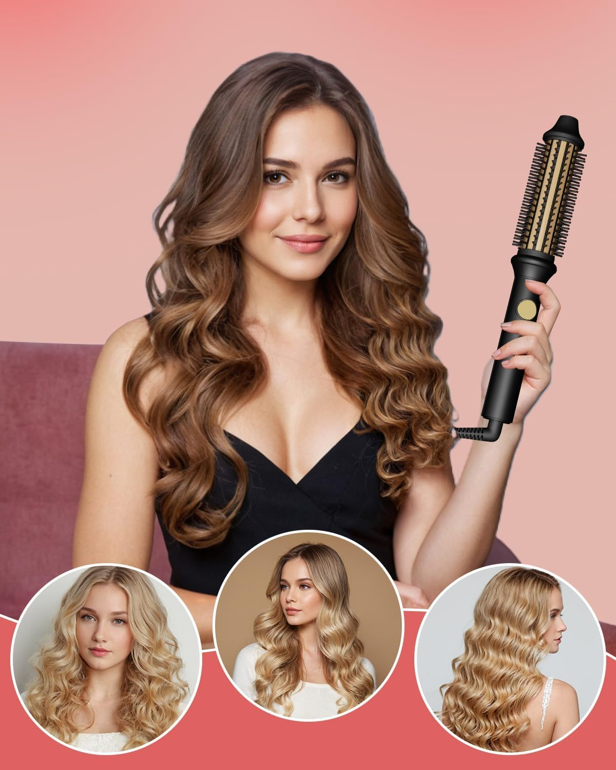 Thermal Brush, Curling Iron for Long Dry Hair, 110-220V Heated round Brush with 10 Temp Settings, 30S Fast Heat for Curling & Volumizing & Straightener, Anti-Scald Nylon Bristles，Au Plug image number 4