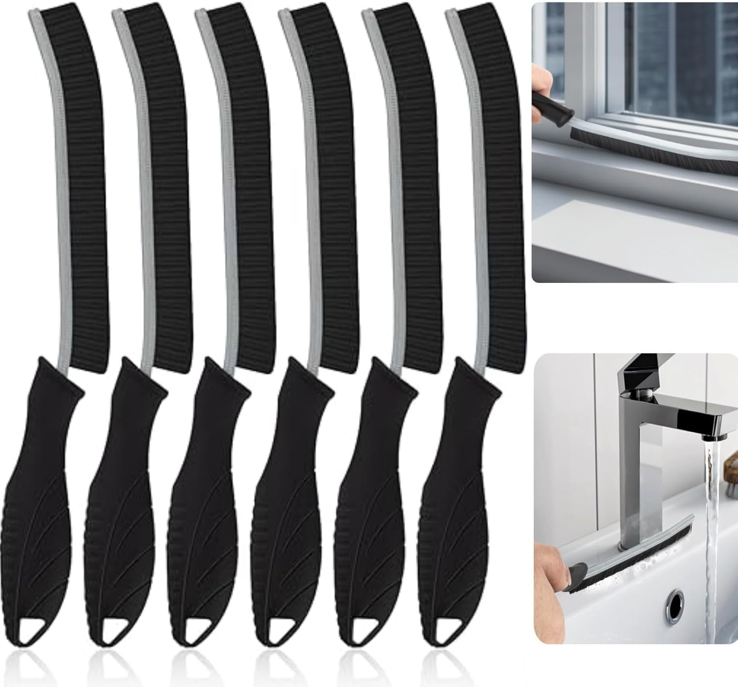 Hard Bristle Crevice Cleaning Brush - 6 Pcs Thin Gap Cleaning Tool for Kitchen, Bathroom, Toilet, Bathtub, Sink, Windows, and Grout | Small Cleaning Brush for Tight Spaces and Household Use image number 3