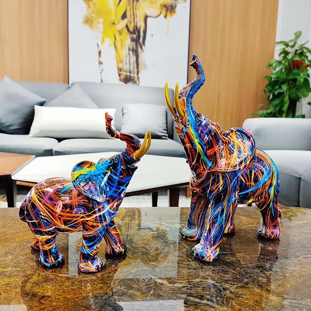 Pvcqjkd Nordic Painting Graffiti Elephant Sculpture Figurine Colorful Art Elephant Statue Resin Animal Statue Decor C image number 5