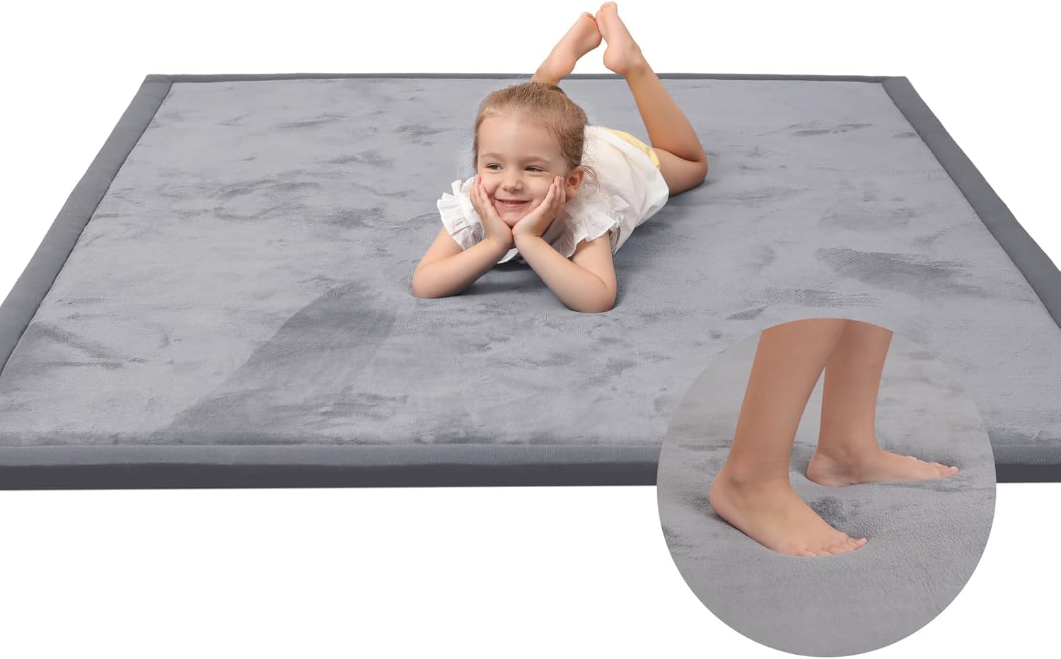 Coral Velvet Area Rugs Play Mat, 3Cm Thick Carpet Crawling Mat for Nursery Baby Toddler Children Kids Room, Yoga Mat Exercise Pads (Bluestone, 150X200Cm)