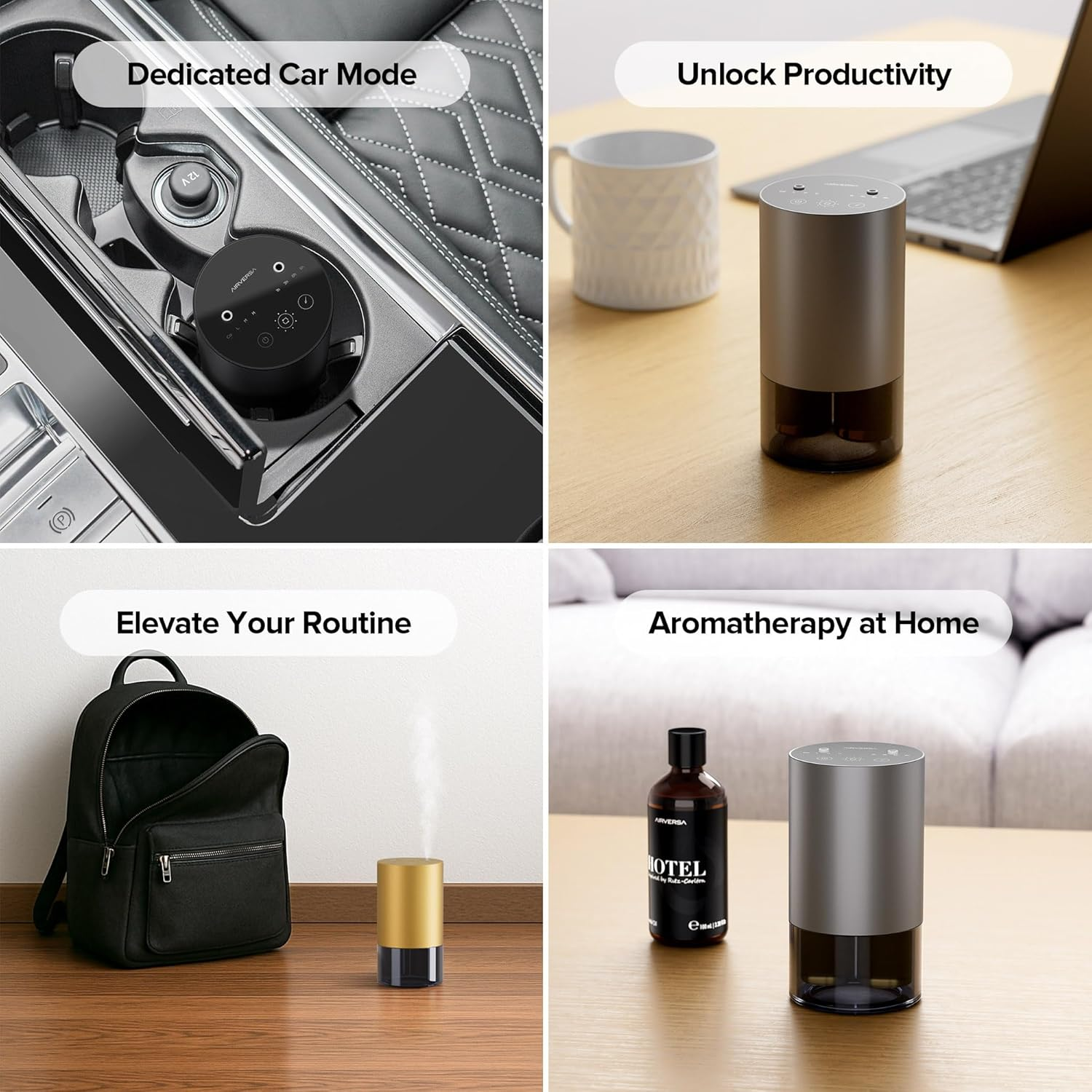 Airversa Dual-Nozzle Waterless Essential Oil Diffuser for Home Rechargeable Scent Diffusers with 5 Timer Settings, 4 Mist Levels with Vehicle Mode for Car Room Studio Office, Black Metal - Desert Titanium image number 7