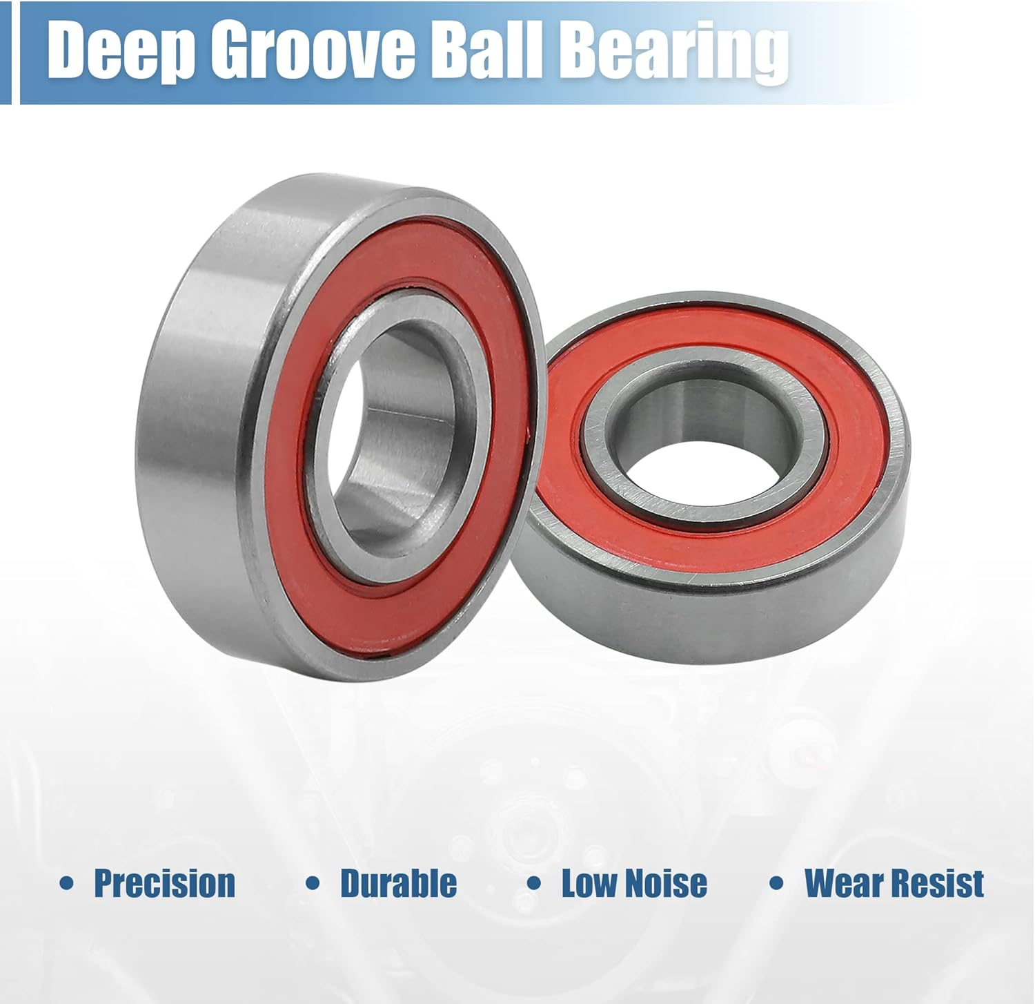 Uxcell 2Pcs 6003RS Deep Groove Sealed Shielded Ball Bearing Universal 35 X 17 X 10Mm Replacement Red Silver Tone image number 3