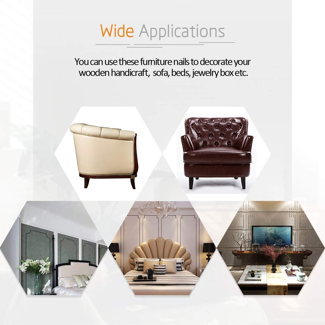 Rustark 200-Pcs 3/4'' (19&times;21Mm) Antique Upholstery Decorative Tacks Furniture Sofa Thumb Tacks Nails Pins Assortment Kit for Upholstered Furniture Cork Board - Bronze image number 5