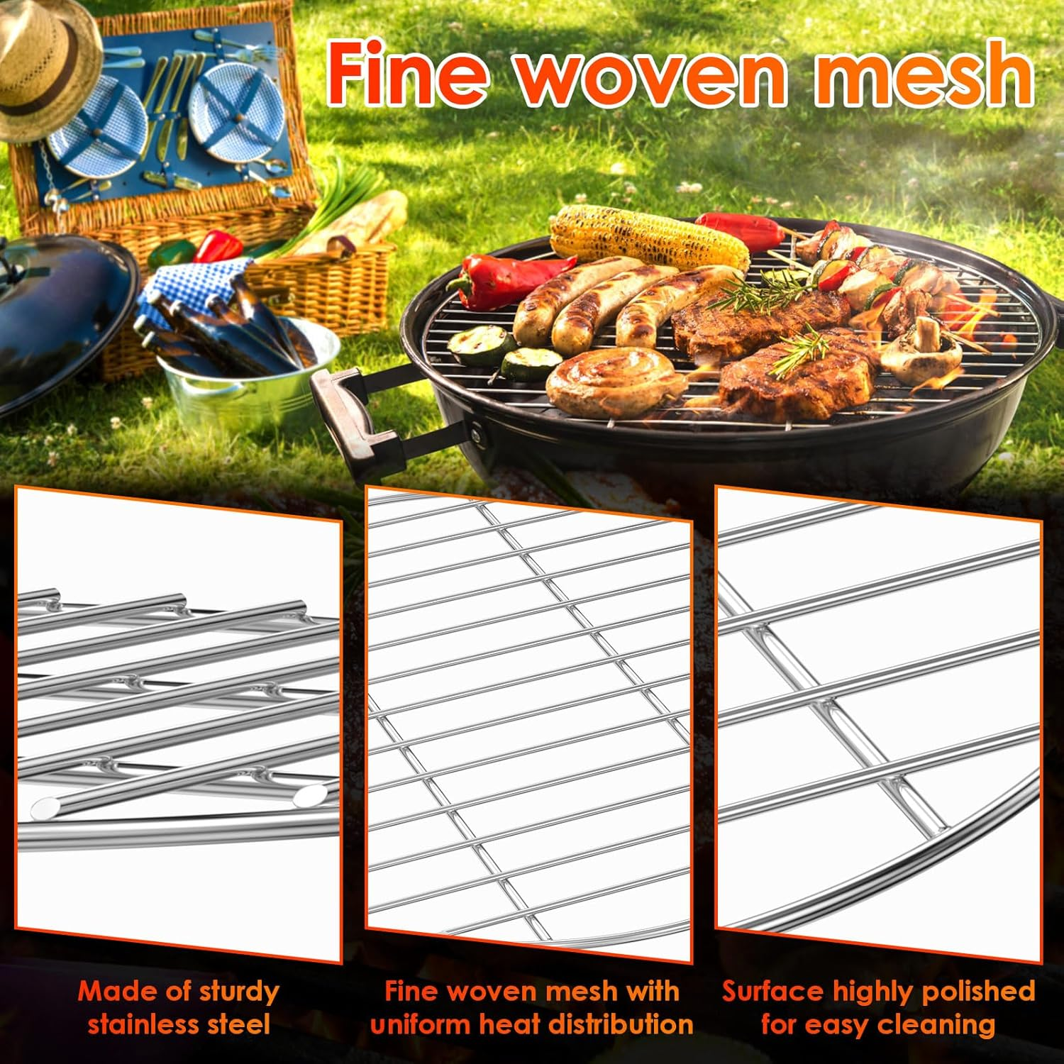 2Pcs Stainless Steel round Cooking Grate Set, 15.7''/40Cm Safe Circle Barbecue Grill Grid BBQ Grill Mesh Tray for Barbecue, Camping, Picnic image number 2