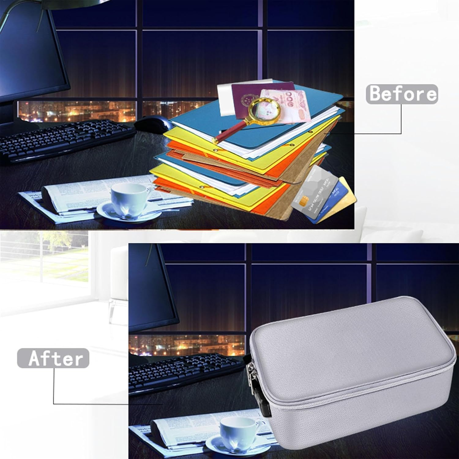 Fireproof Document Bag, Insulated Document Storage, Fireproof Passport Holder, Fireproof Document Box, Large Waterproof Fireproof File Box with Lock, Intelligent Organisation, Secured De image number 3