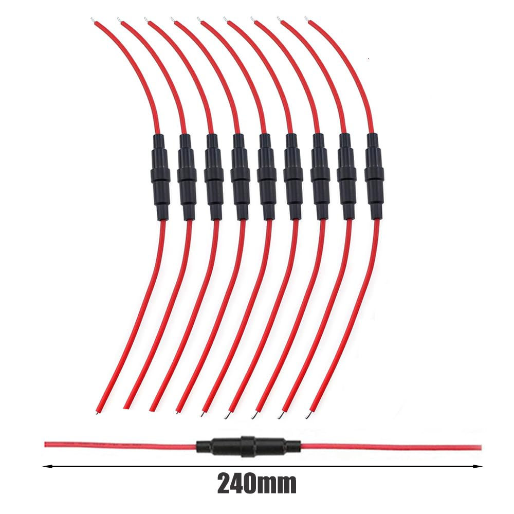 Aikoolwer Glass Fuse Kit 10Pcs Fuse Holder Inline Screw Type 20 AWG Red Wire 10Pcs Screw Cap Socket 5X20Mm 6X30Mm 1‑20A 250V Fast-Blow Glass Tube Car image number 3