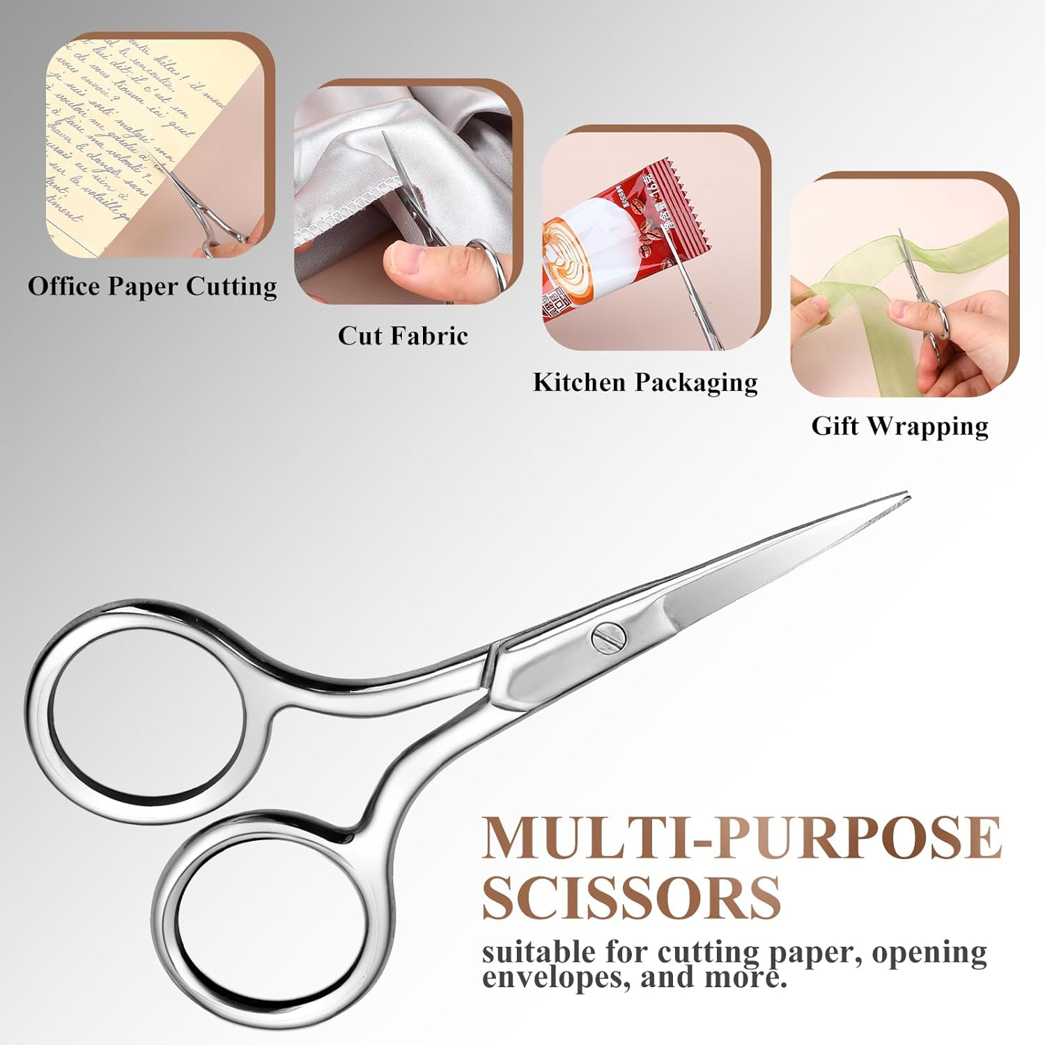 Multi-Purpose Eyebrow Scissors - Stainless Steel Mini Scissors for Hair, Eyelashes, Nose Hair, Lace Wig - Small Straight Tip Snips for Facial Trimming, Makeup & Beauty
