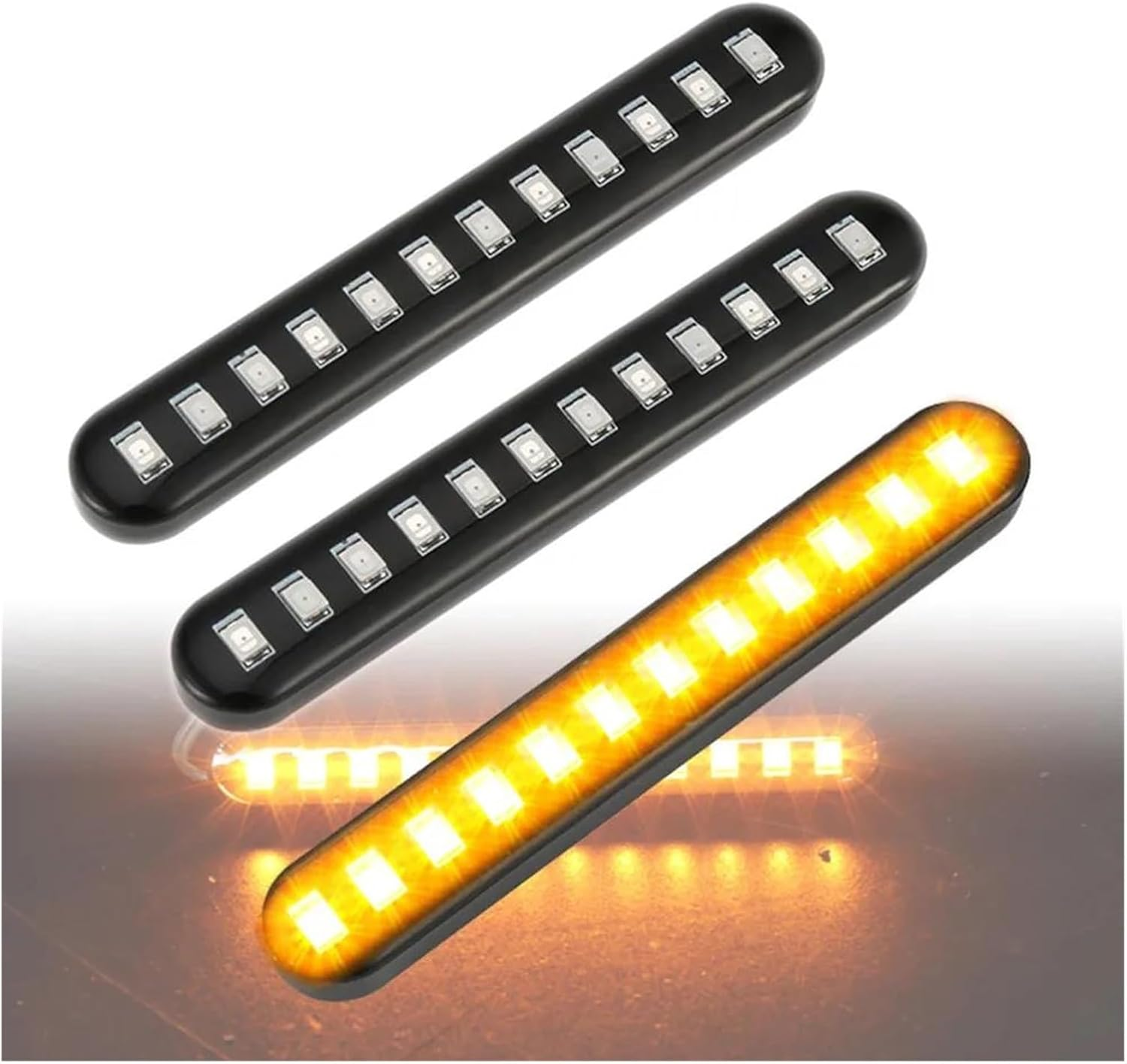 Mirror Indicator Light 2PCS 12V LED Turn Signals Strip Motorcycle Amber Sequential Water Flowing Tail Brake Lights 12 LED Blinker Stop Lamp image number 3