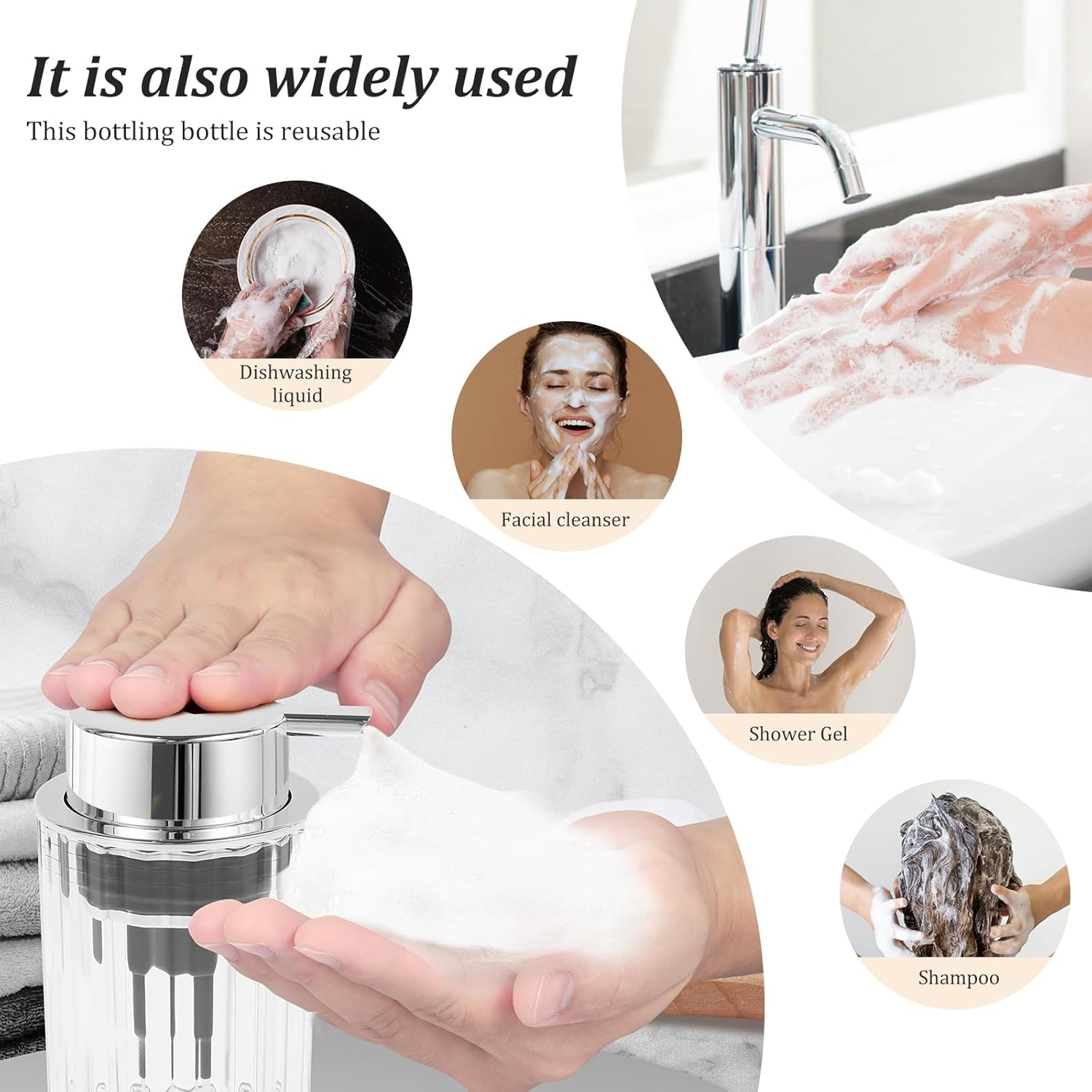 Foaming Hand Soap Dispenser, Clear Soap Foaming Dispenser, Refillable Pump, Delicate Pump Bottle Container, for Essential Oil Shampoo Dish Soap, for Kitchen Bathroom Hotel image number 2