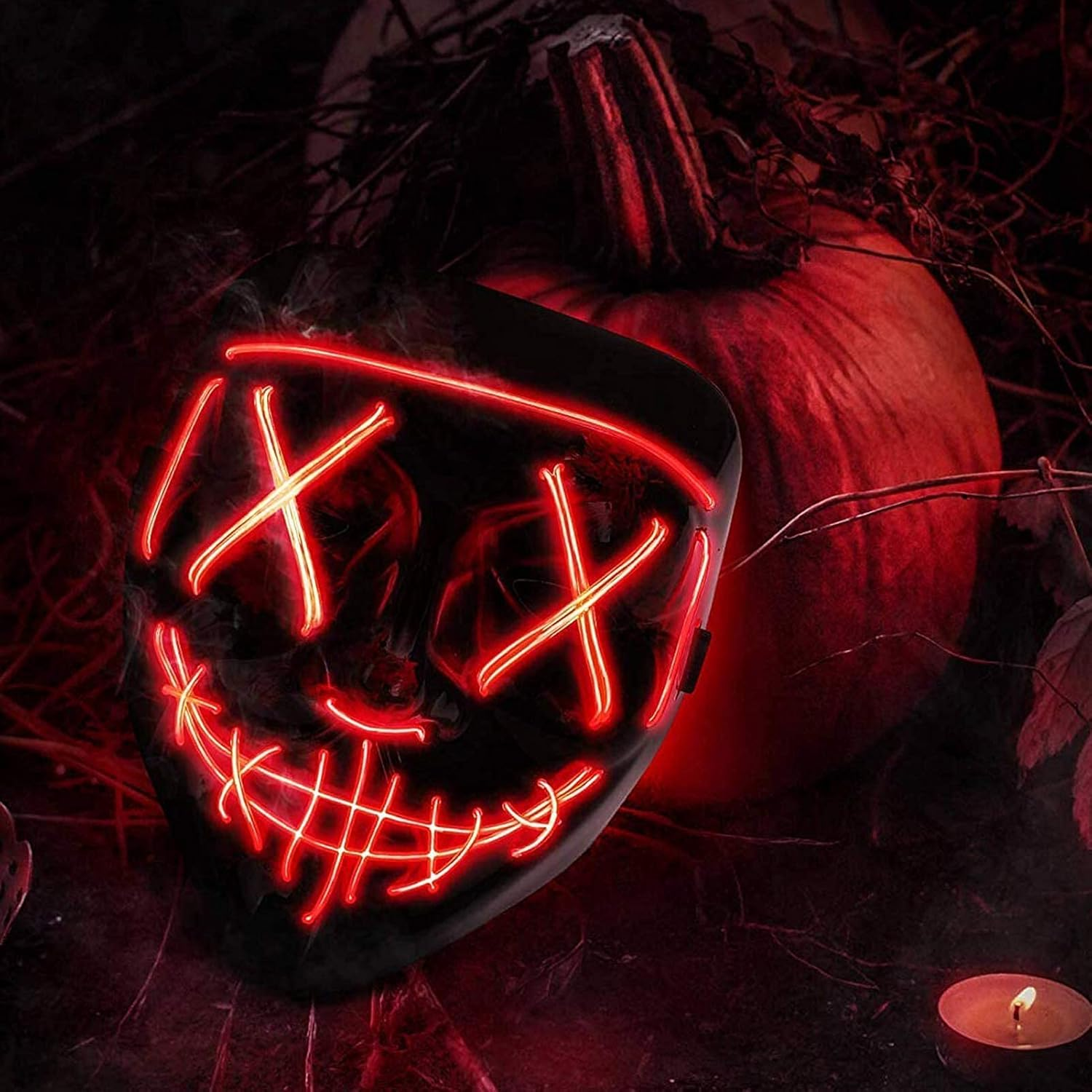 Halloween Mask LED Light up Mask Scary Grimace Mask for Halloween Festival Party Cosplay Costume Masquerade Carnival Light up Face Mask for Men Women Kids image number 4