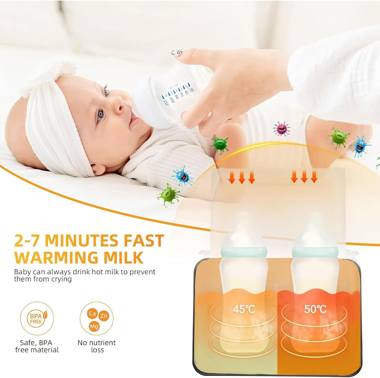 Baby Bottle Warmer, Baby Food Heater, for Breastmilk and Formula with Timer, Fits 2 Bottles, 24H Constant Warming, with Defrost, Heat Baby Food Jars, Sterili-Zing Function, Accurate Temp Control image number 3