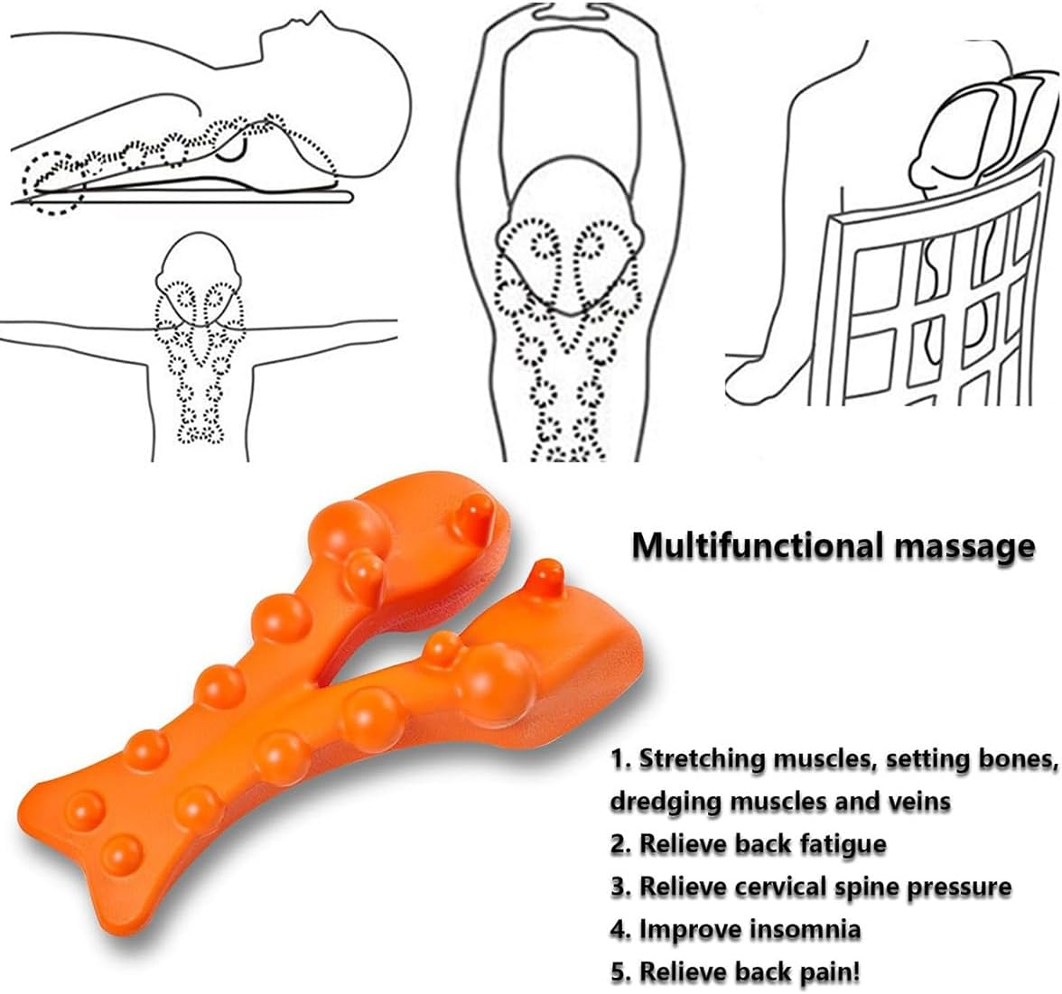 AIMALL Ergonomic Back Stretcher and Neck Pillow - Cervical Relief and Muscle Relaxation, Acupressure Support for Improved Sleep, 5.7"X13" Dimensions, Orange image number 3