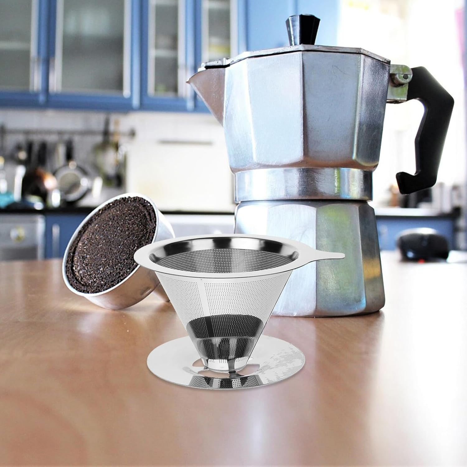 BESPORTBLE Stainless Steel Coffee Dripper Double-Layer Filter American-Style Funnel Design Reusable Tea and Coffee Filter for Home Brewing Easy to Clean