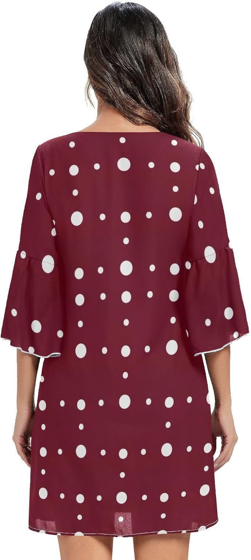 White Polka Dots Dark Red Chiffon V Neck Dress Printed Line Maternity Dress S-XXL image number 1
