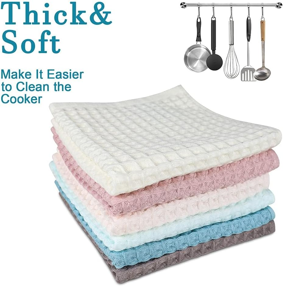 100% Cotton Kitchen Towels Set,Waffle Weave Kitchen Dish Cloth,Super Absorbent Kitchen Dish Towels for Drying Dishes 13.4X13.4 Inches Dish Rags for Washing Dishes 6 Pack Mixed Color,Hand Towels image number 1
