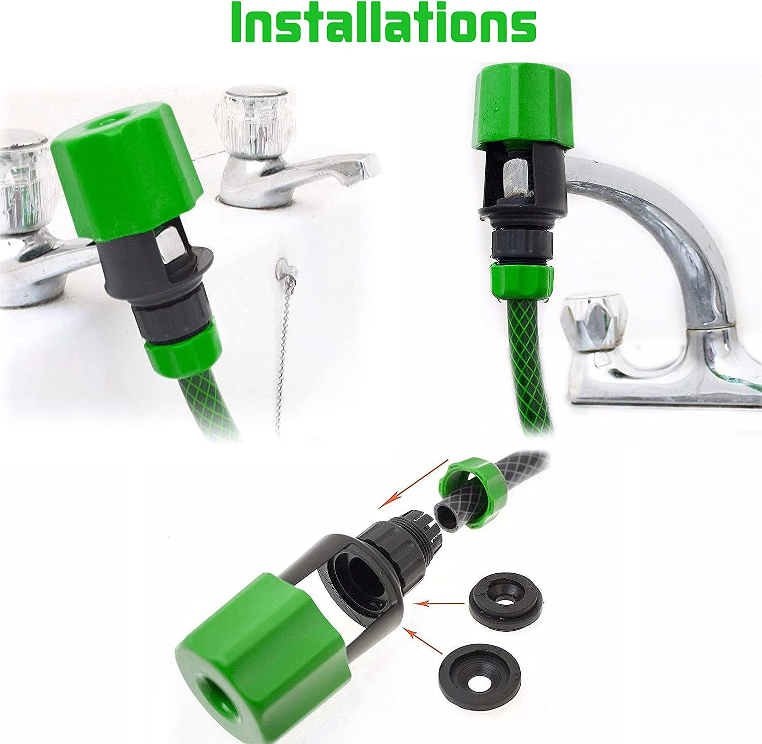 Mixer Tap Hose Connector, Kitchen Garden Tap Hose Pipe Snap Connector Adaptor Tool with Adjustable Washers, Indoor Outdoor Fitting Kitchen Bath Mixer Taps Garden Hoses Pipe Connectors Adapter image number 6