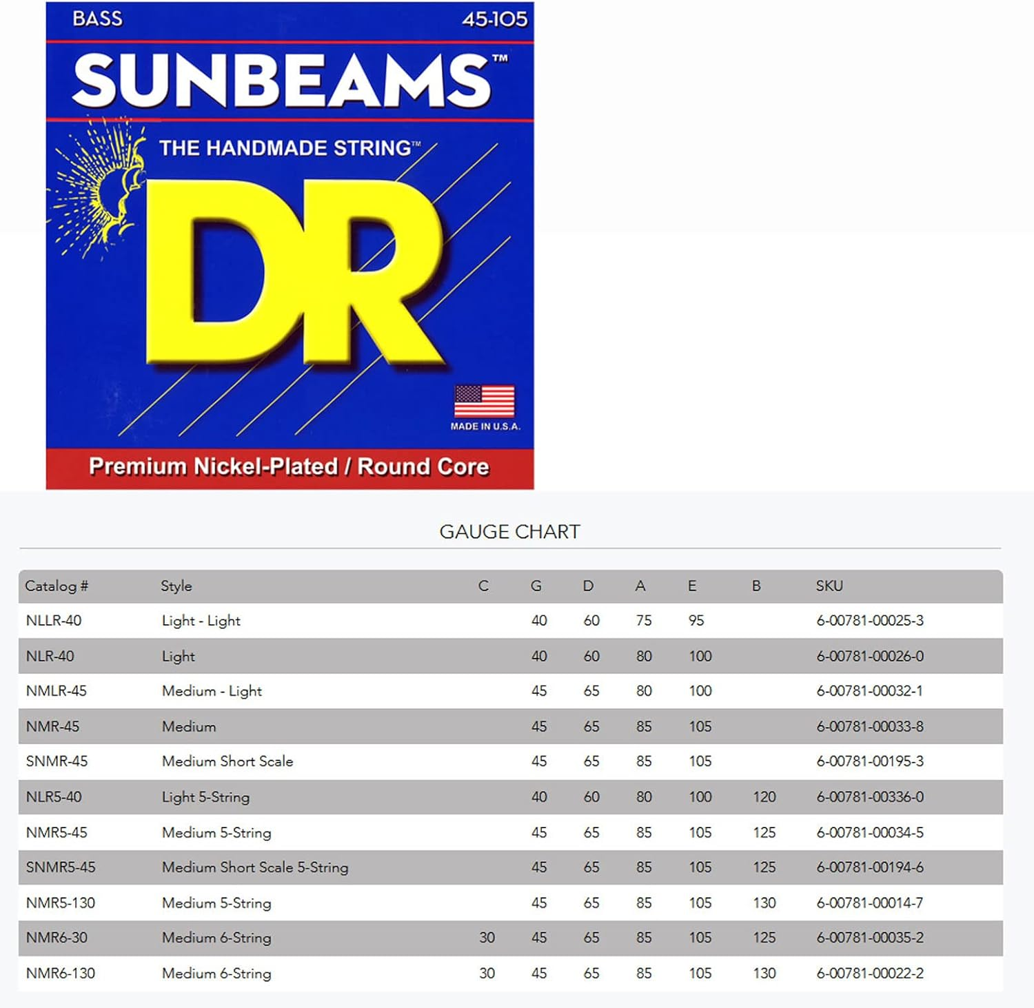 DR Strings Sunbeam - Nickel Plated round Core Bass 45-105 image number 5
