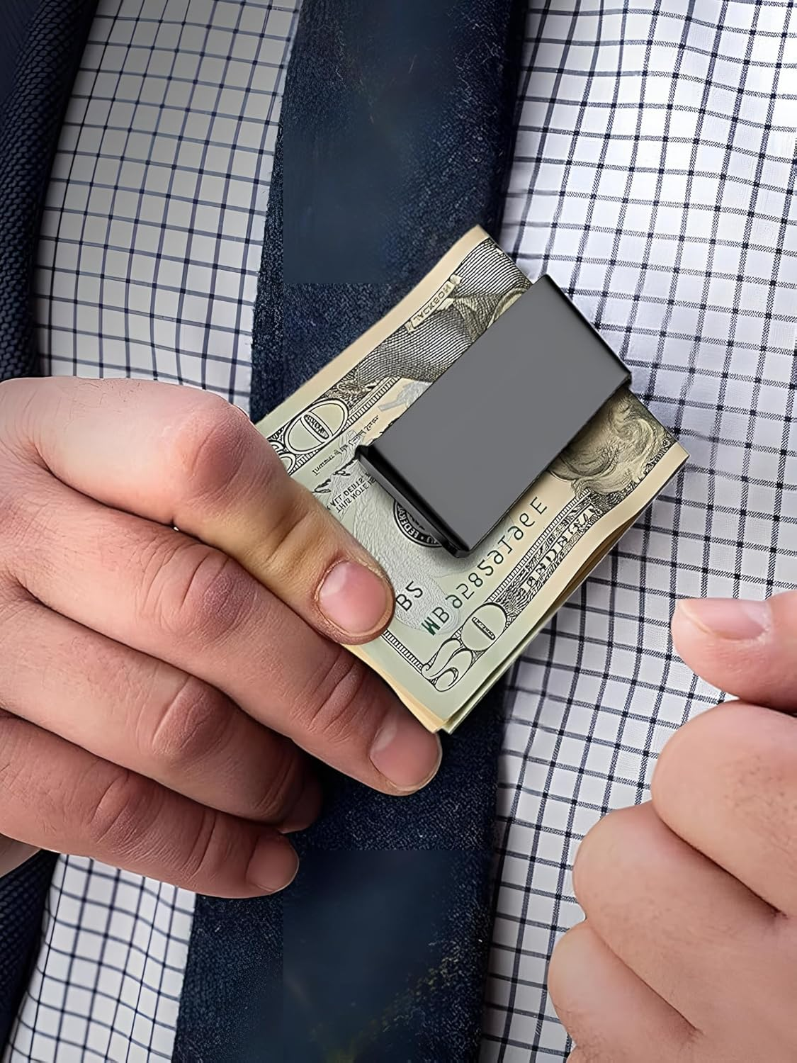 2PCS Stainless Steel Money Clip Silver Slim Cash Clip for Men, Credit Card Holder Metal Money Clips Minimalist Pocket Cash Wallet image number 4