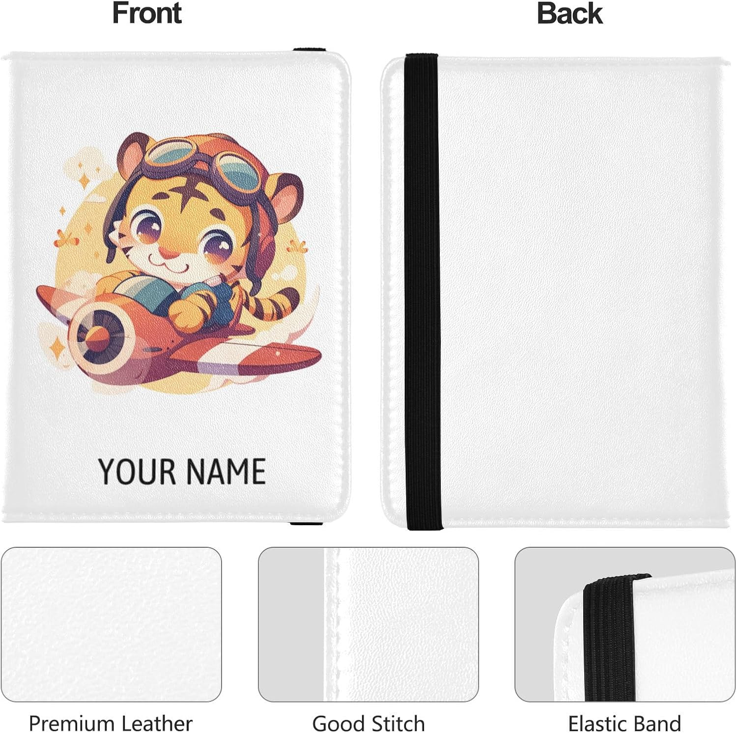 Personalized Passport Holder Cover Wallet Combo Custom Name PU Leather Passport Vaccine Card Protector for Girls Boys Travel Gift, Multicolor38, One Size - Cartoon Probe Flower Cat image number 3