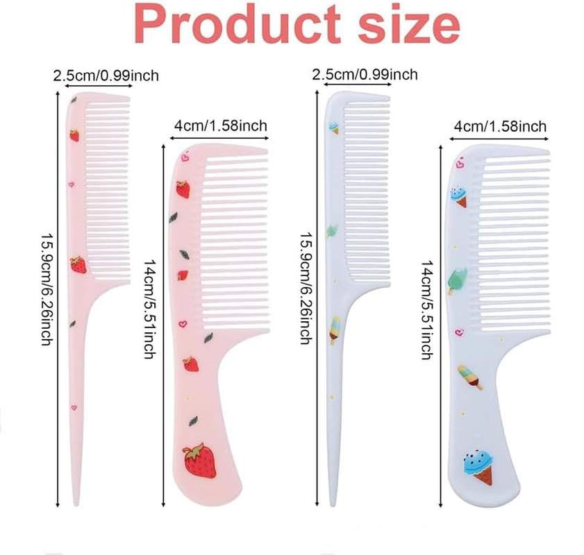 Small Cute Strawberry and Ice Cream Kids Toddler Babys Comb, 4Pcs Toddler Strawberry Ice Cream Baby Fine Tooth Rat Tail Combs, Small Cute Fine Tooth Toddler Combs and Rat Tail Baby Comb for Girls image number 3